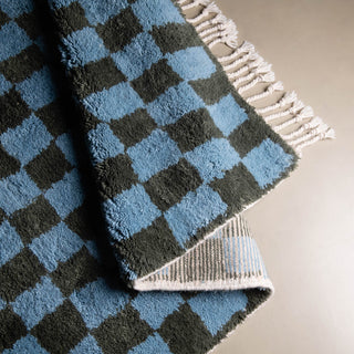 Dama Soldier green Hawaiian Blue - Shag Moroccan rug - Benisouk