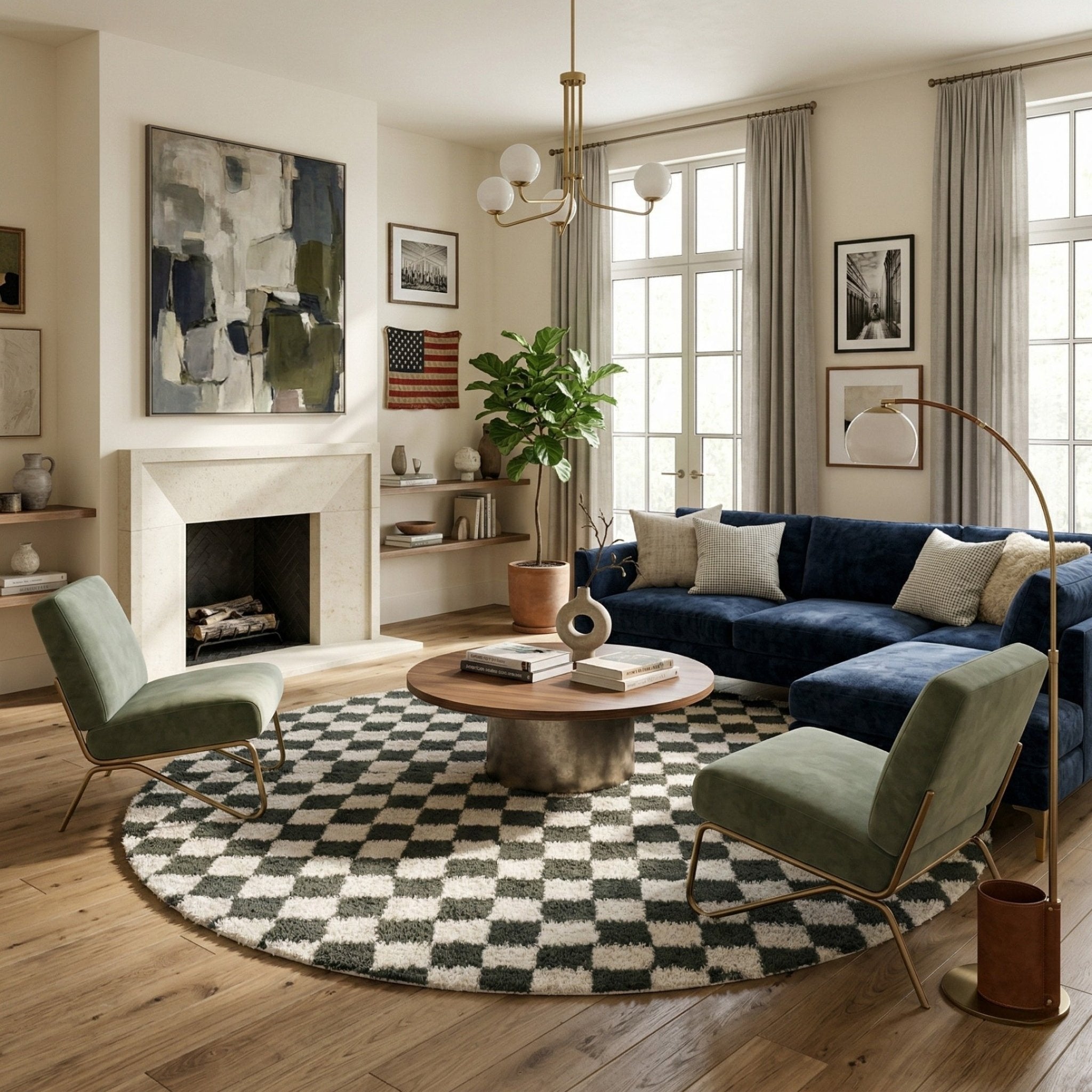 Dama Soldier Green Round - Shag Moroccan rug - Benisouk