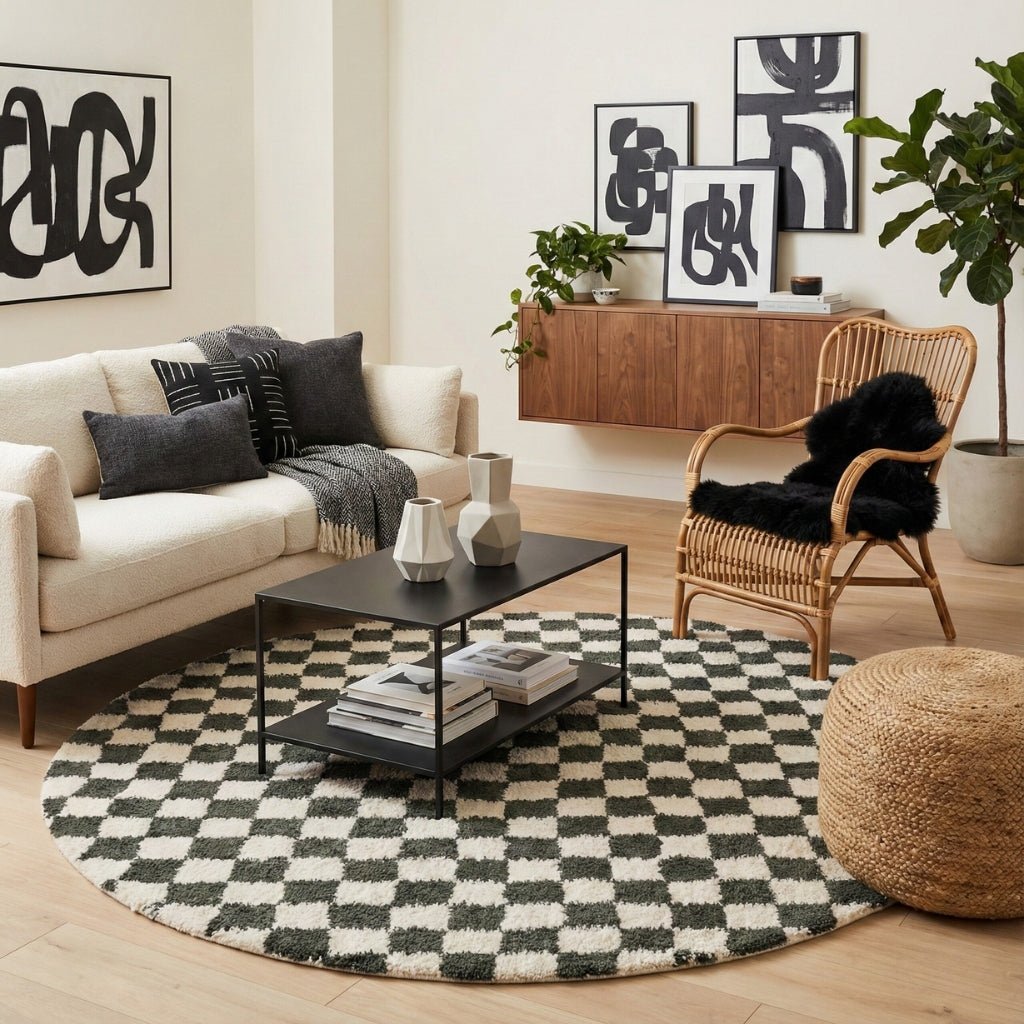 Dama Soldier Green Round - Shag Moroccan rug - Benisouk