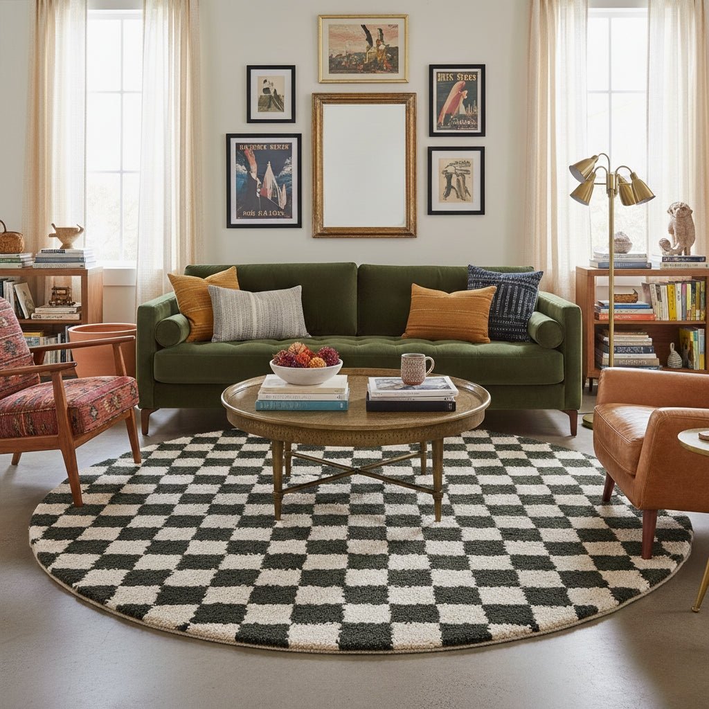 Dama Soldier Green Round - Shag Moroccan rug - Benisouk