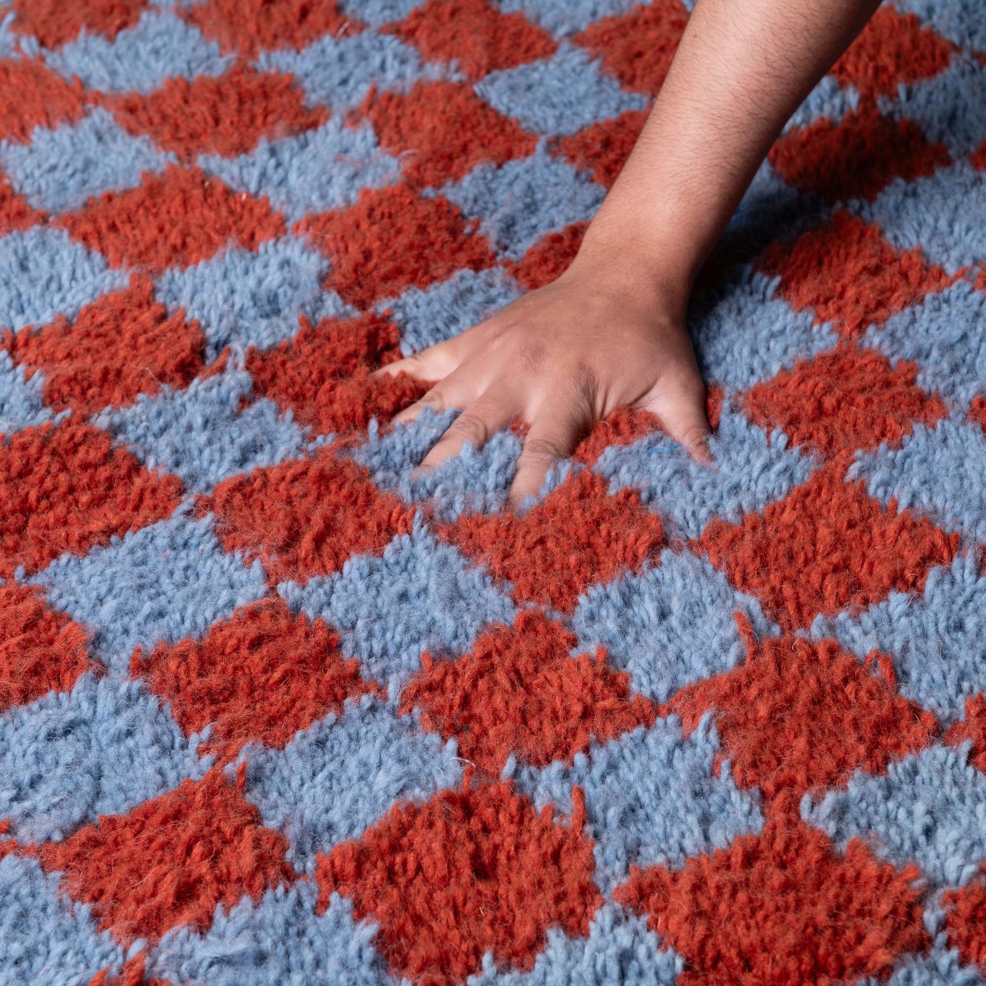 Dama Terracotta Blue Round - Shag Moroccan rug - Benisouk