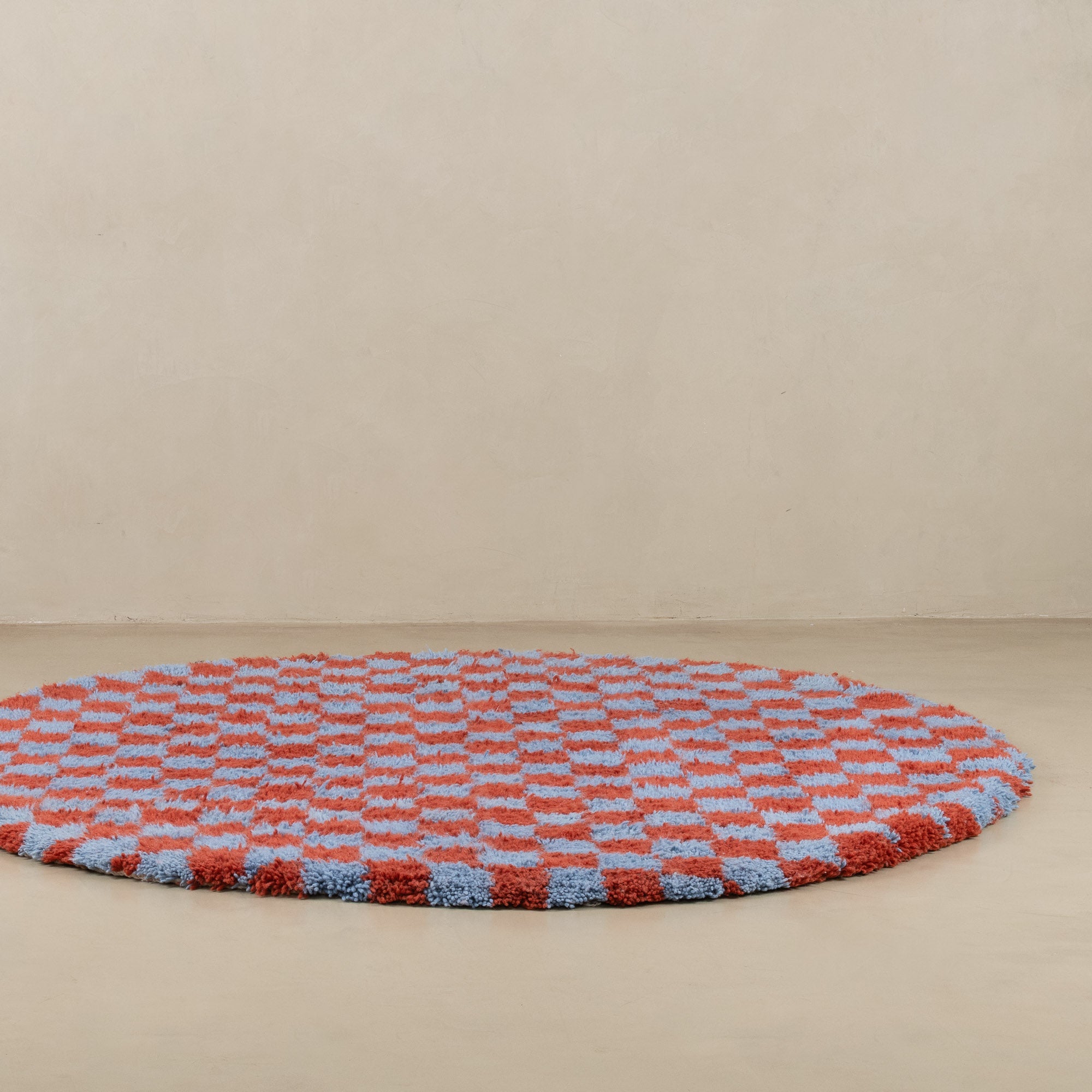 Dama Terracotta Blue Round - Shag Moroccan rug - Benisouk