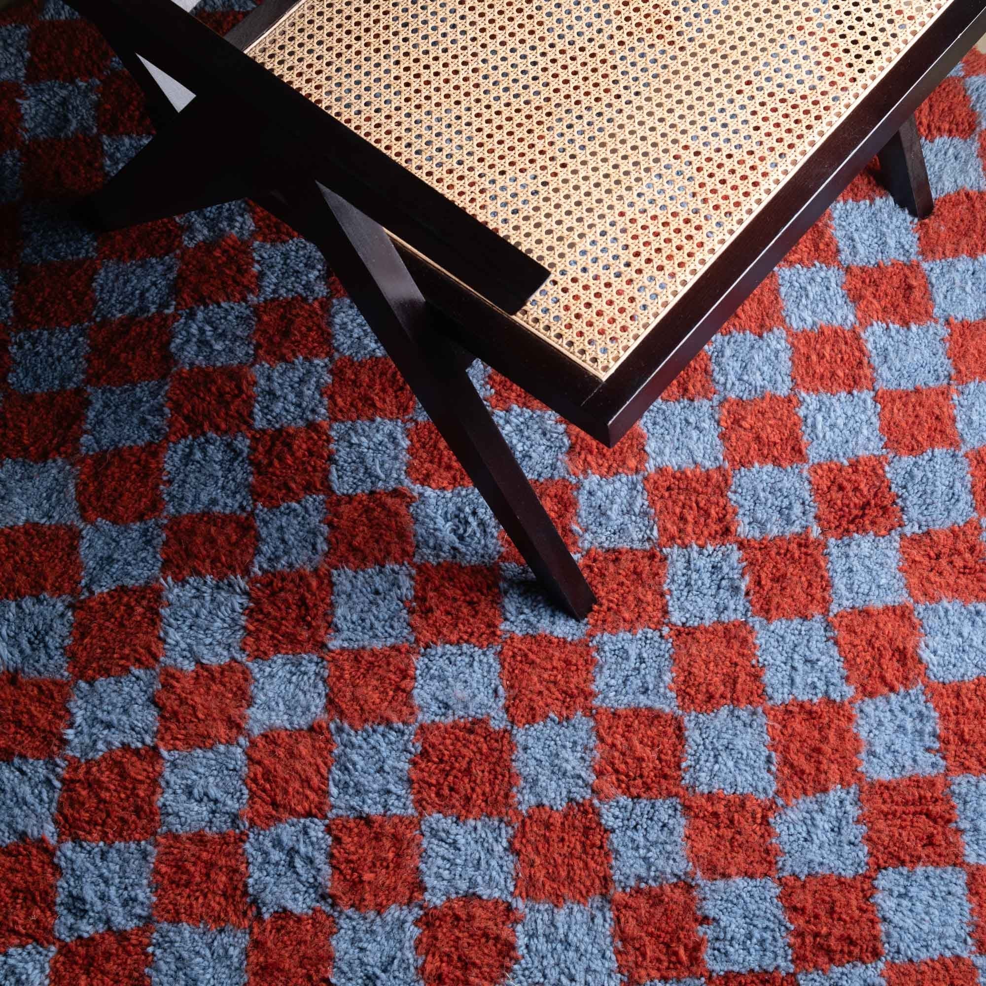 Dama Terracotta Blue Round - Shag Moroccan rug - Benisouk