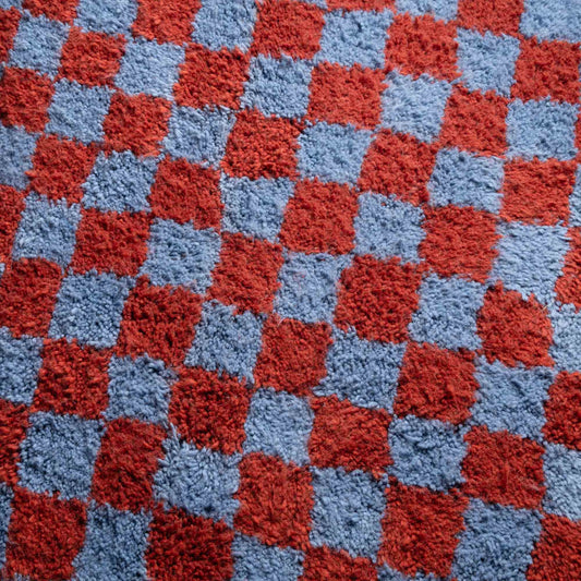 Dama Terracotta Blue Round - Shag Moroccan rug - Benisouk