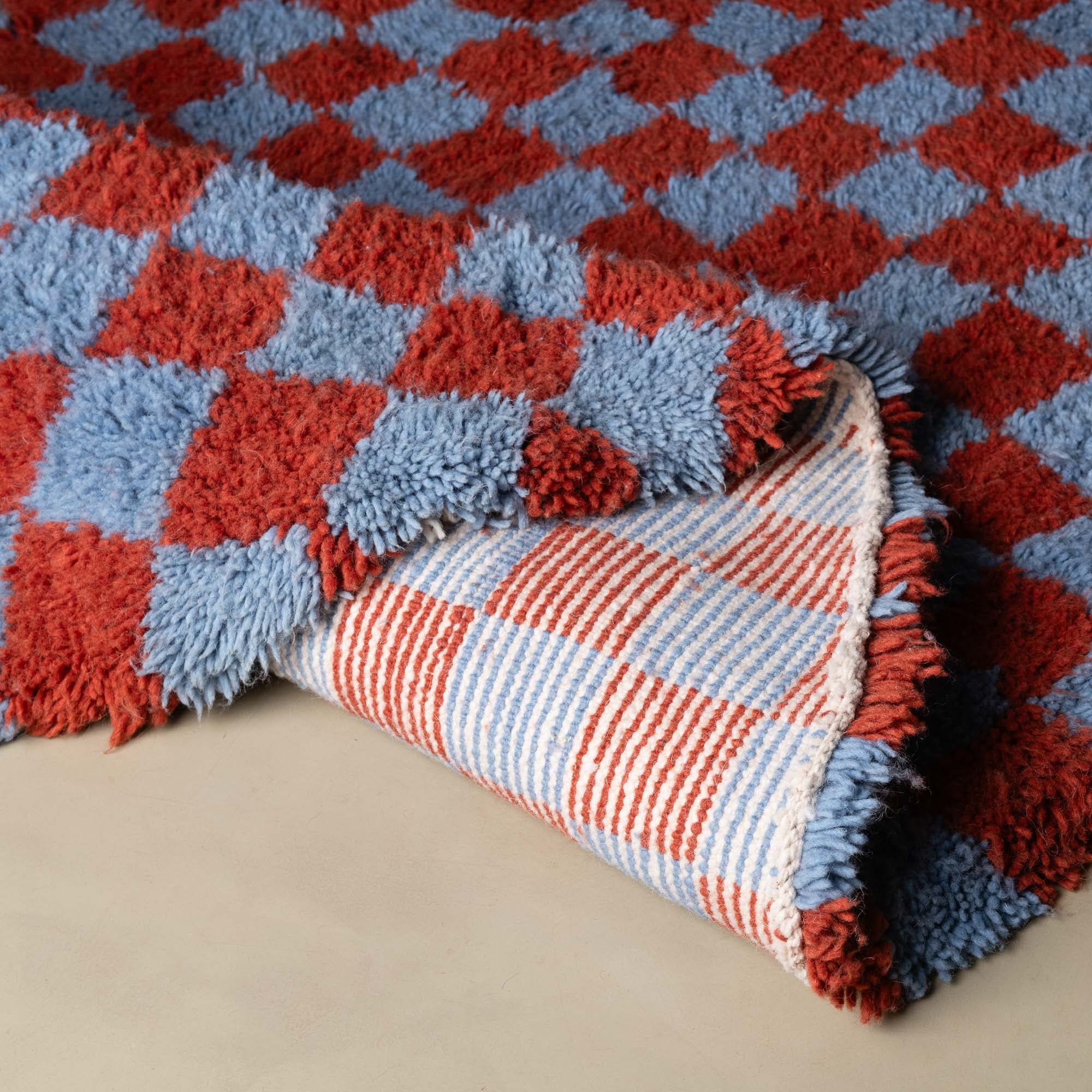 Dama Terracotta Blue Round - Shag Moroccan rug - Benisouk