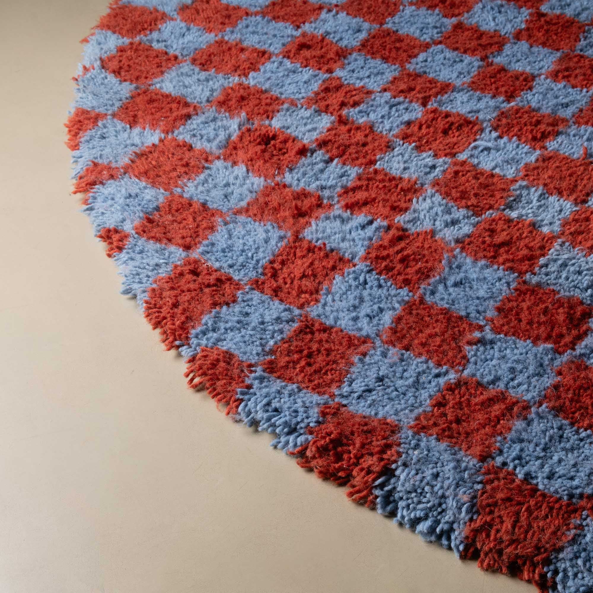 Dama Terracotta Blue Round - Shag Moroccan rug - Benisouk