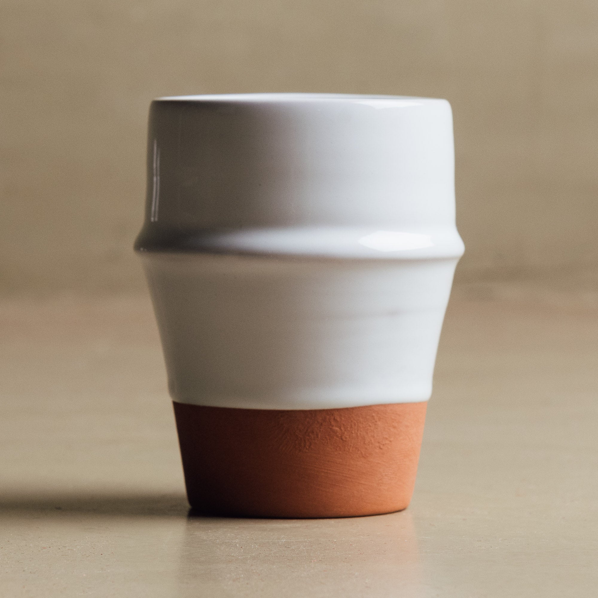 Earth Hues White & Ochre Red Beldi Cup - Moroccan Dinnerware - Benisouk