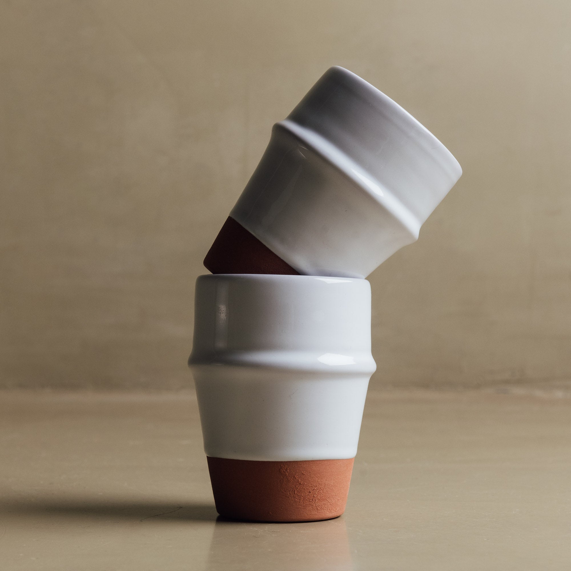 Earth Hues White & Ochre Red Beldi Cup - Moroccan Dinnerware - Benisouk