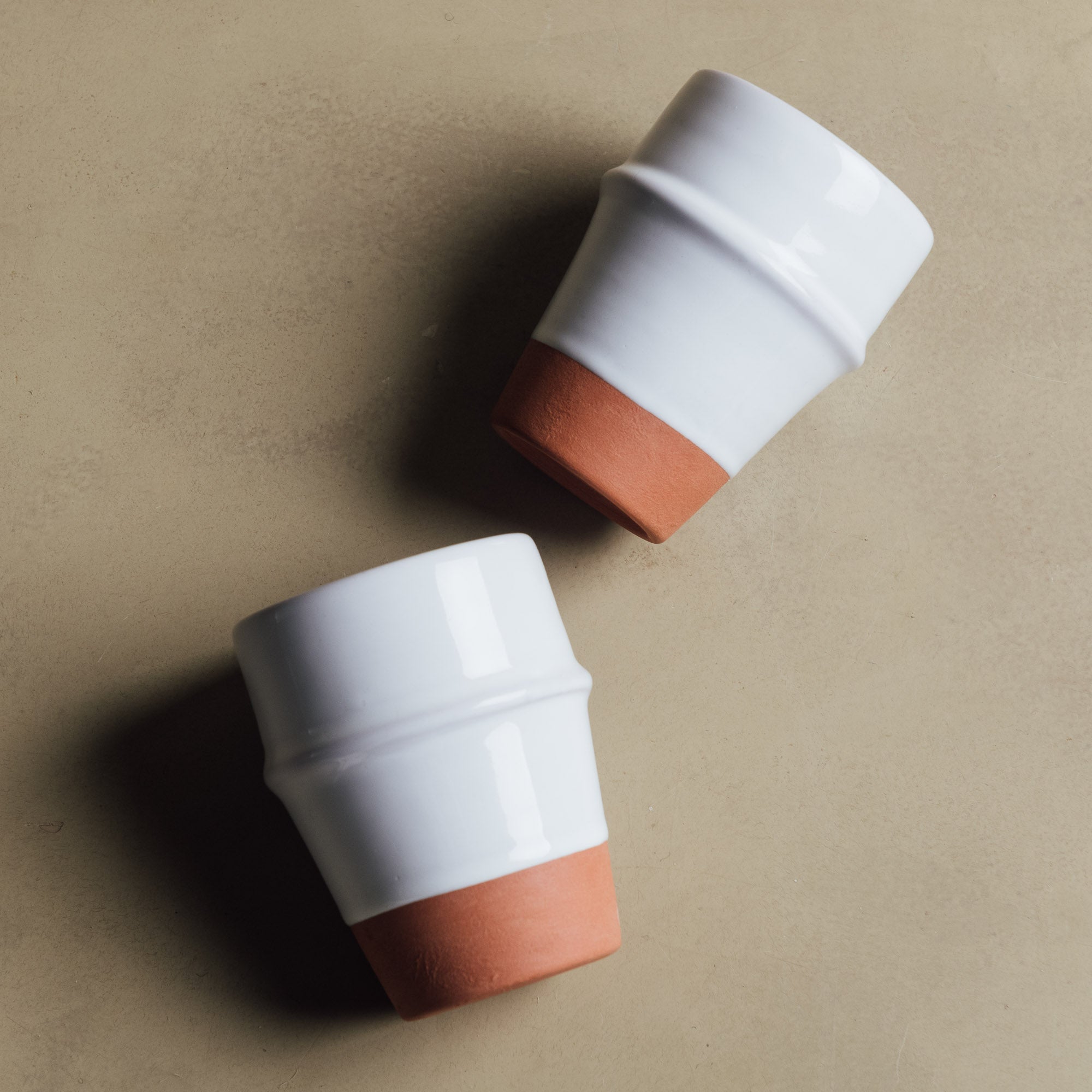 Earth Hues White & Ochre Red Beldi Cup - Moroccan Dinnerware - Benisouk