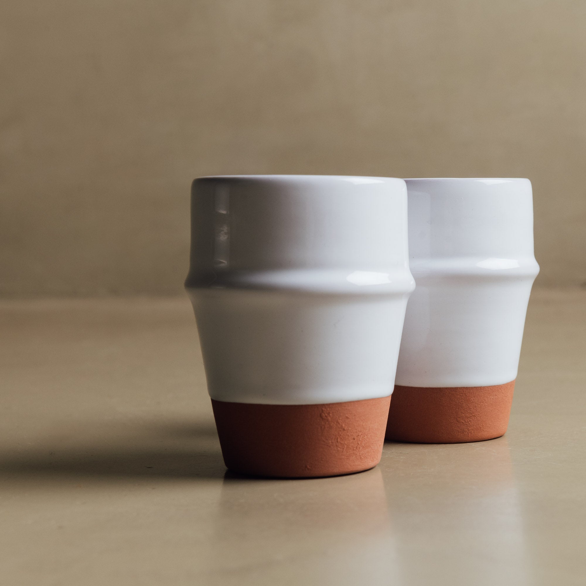 Earth Hues White & Ochre Red Beldi Cup - Moroccan Dinnerware - Benisouk