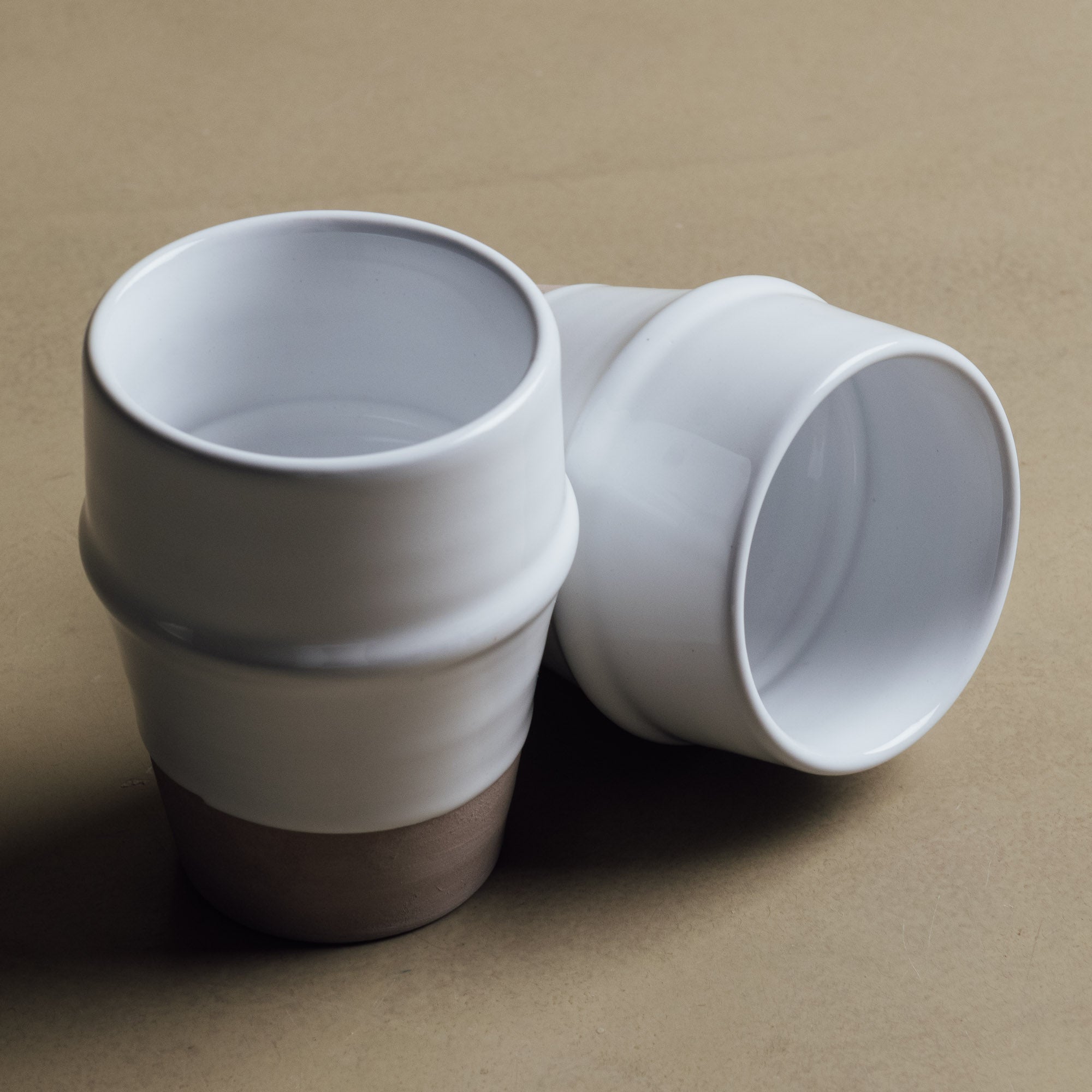 Earth Hues White & Taupe Gray Beldi Cup - Moroccan Dinnerware - Benisouk