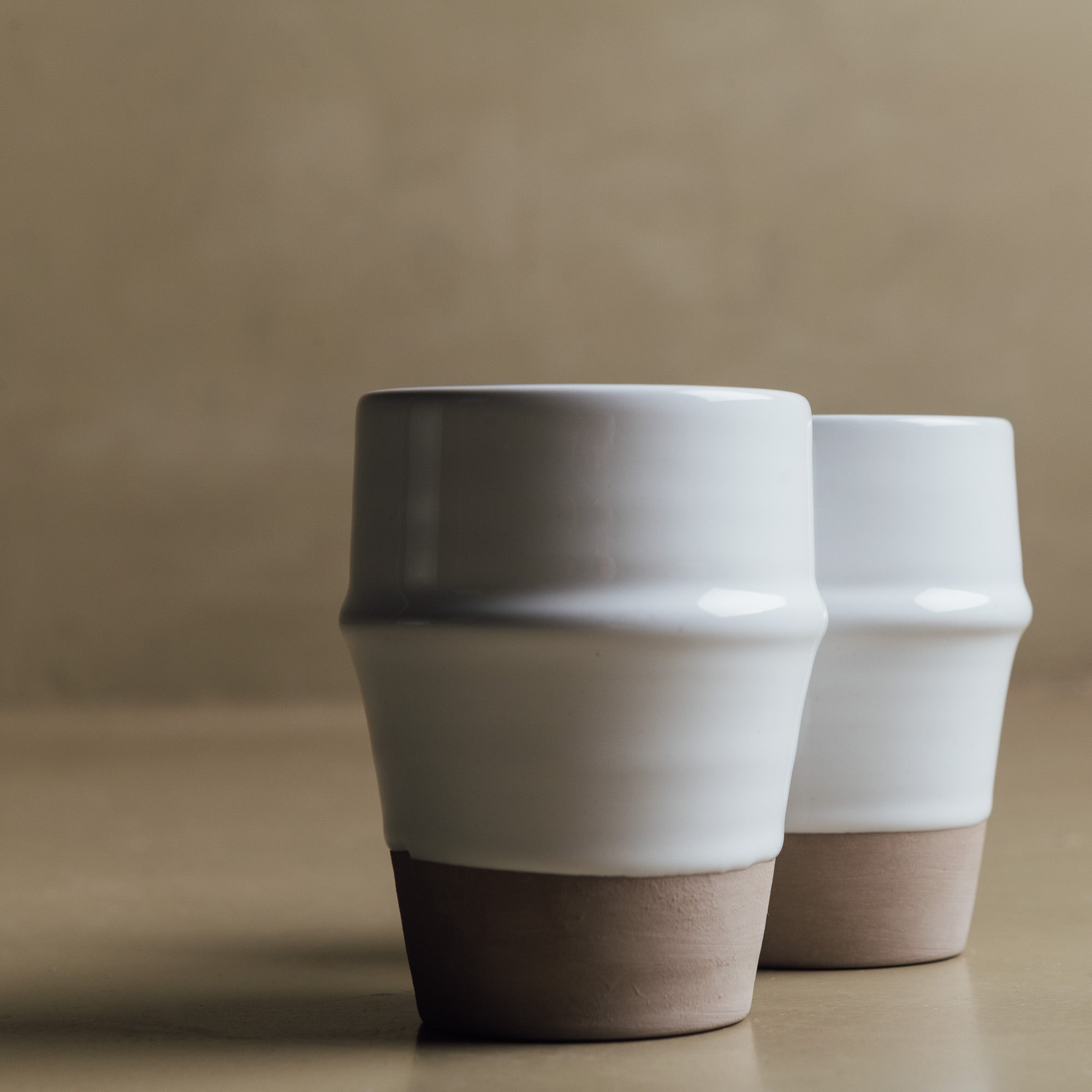 Earth Hues White & Taupe Gray Beldi Cup - Moroccan Dinnerware - Benisouk