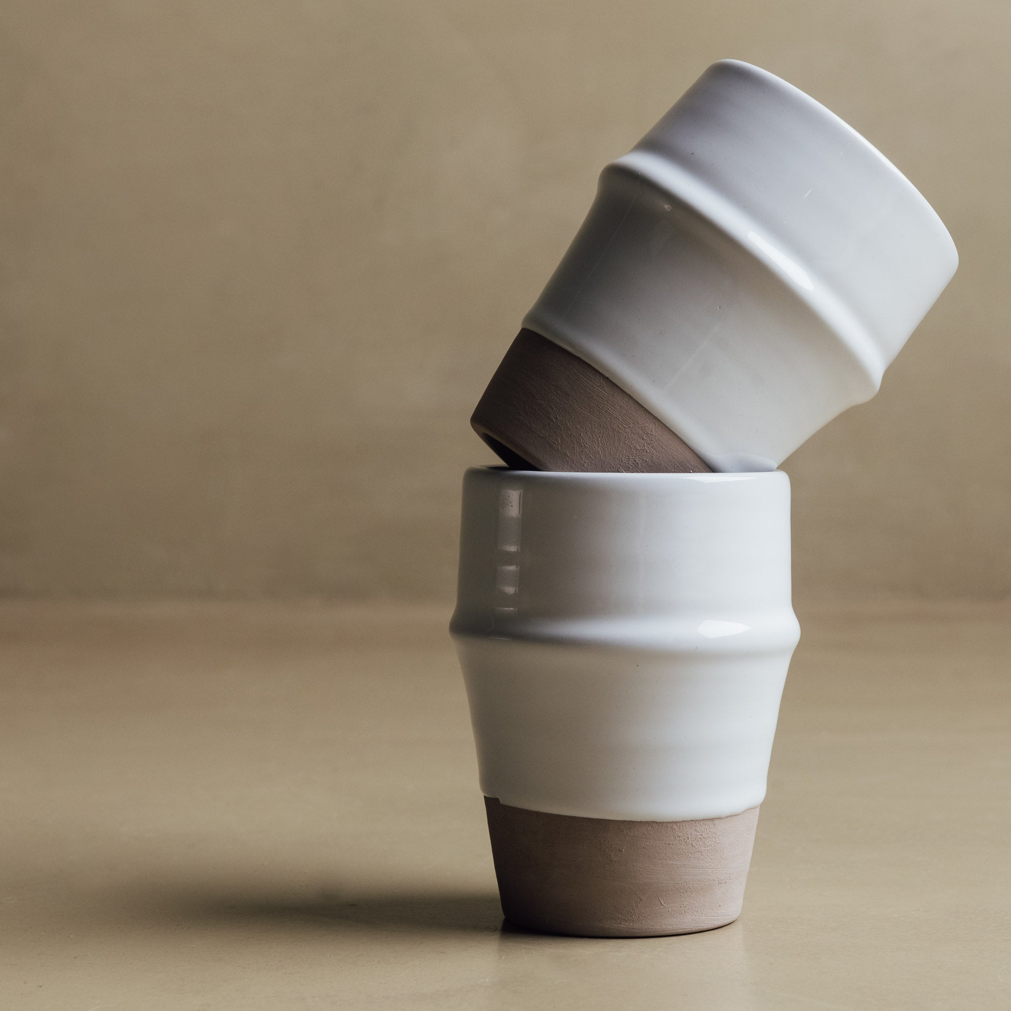 Earth Hues White & Taupe Gray Beldi Cup - Moroccan Dinnerware - Benisouk