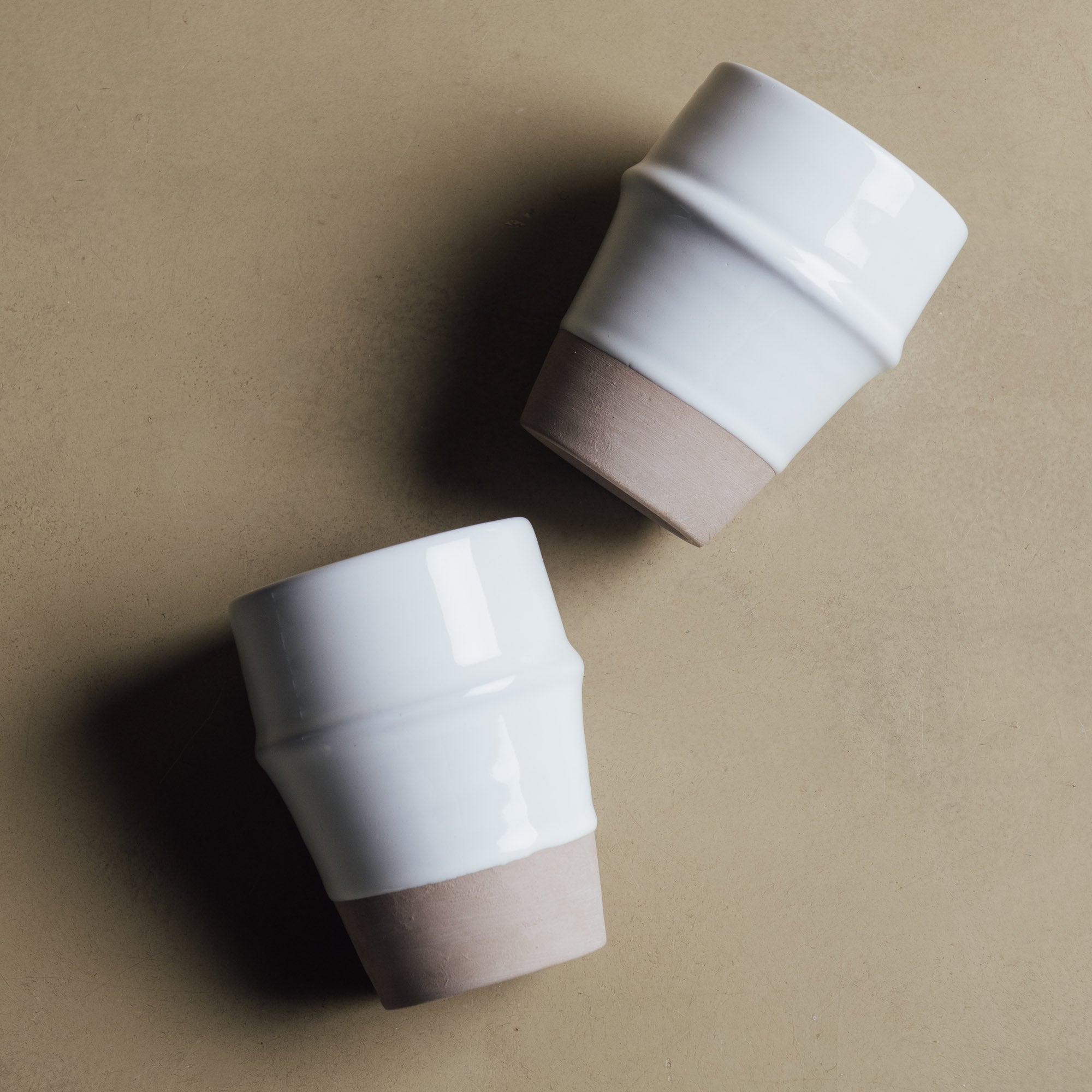 Earth Hues White & Taupe Gray Beldi Cup - Moroccan Dinnerware - Benisouk