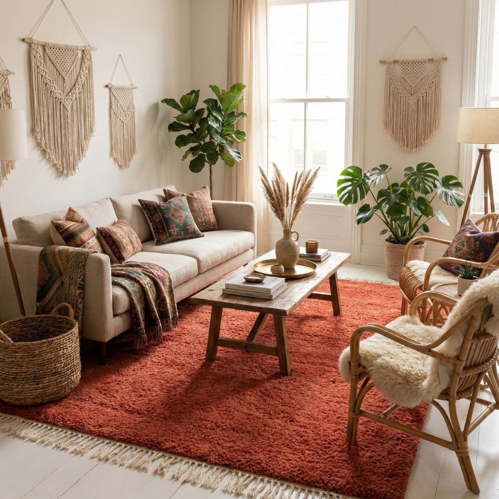 Elbayda Terracotta - Shag Moroccan rug - Benisouk