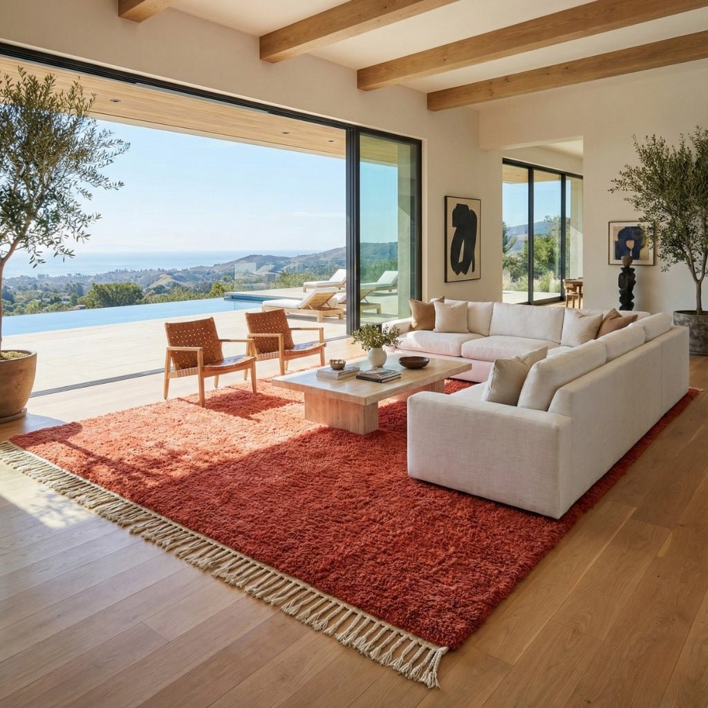 Elbayda Terracotta - Shag Moroccan rug - Benisouk