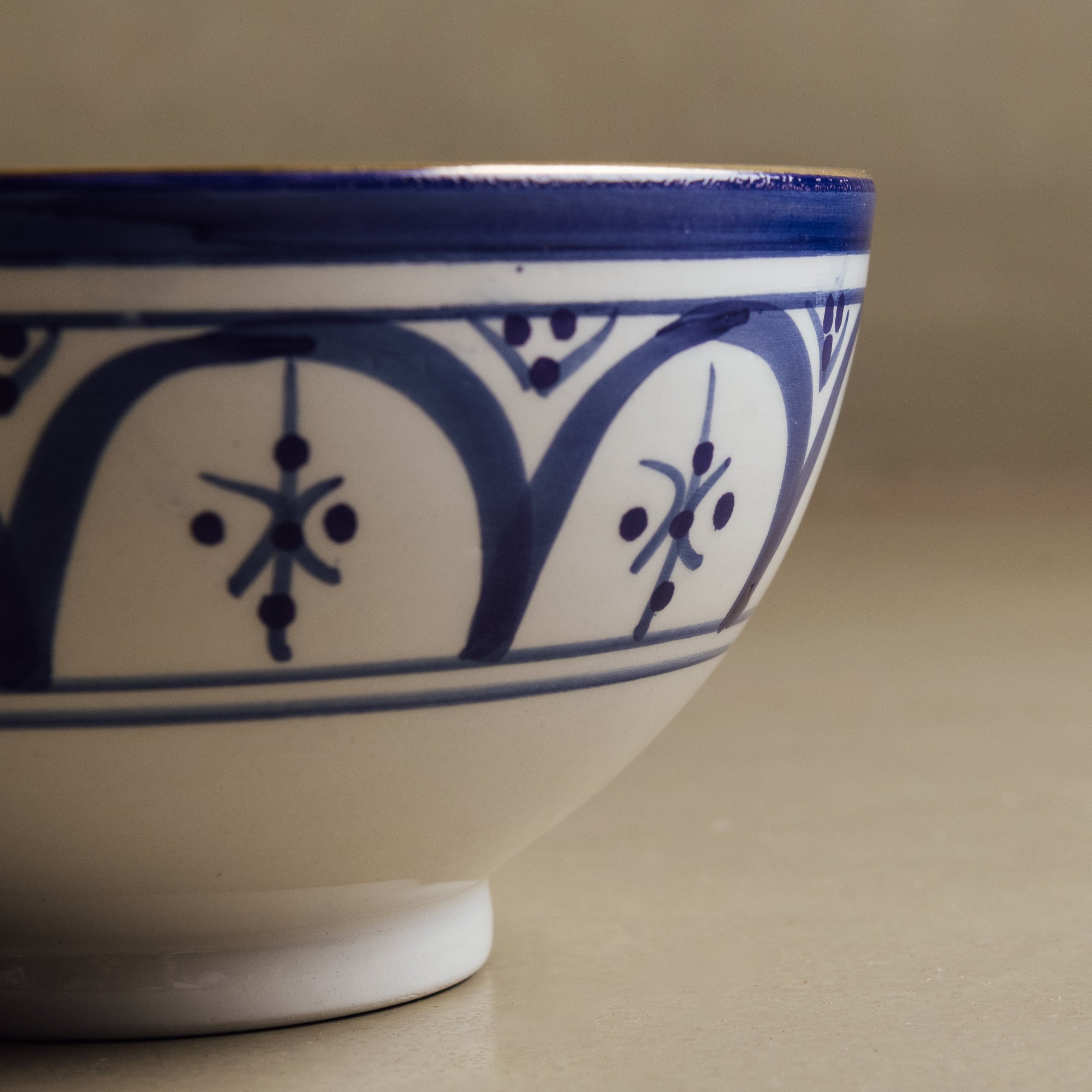 Fez Blue Bowl - Moroccan Dinnerware Adorned with 12 Carat Gold Accents - Benisouk