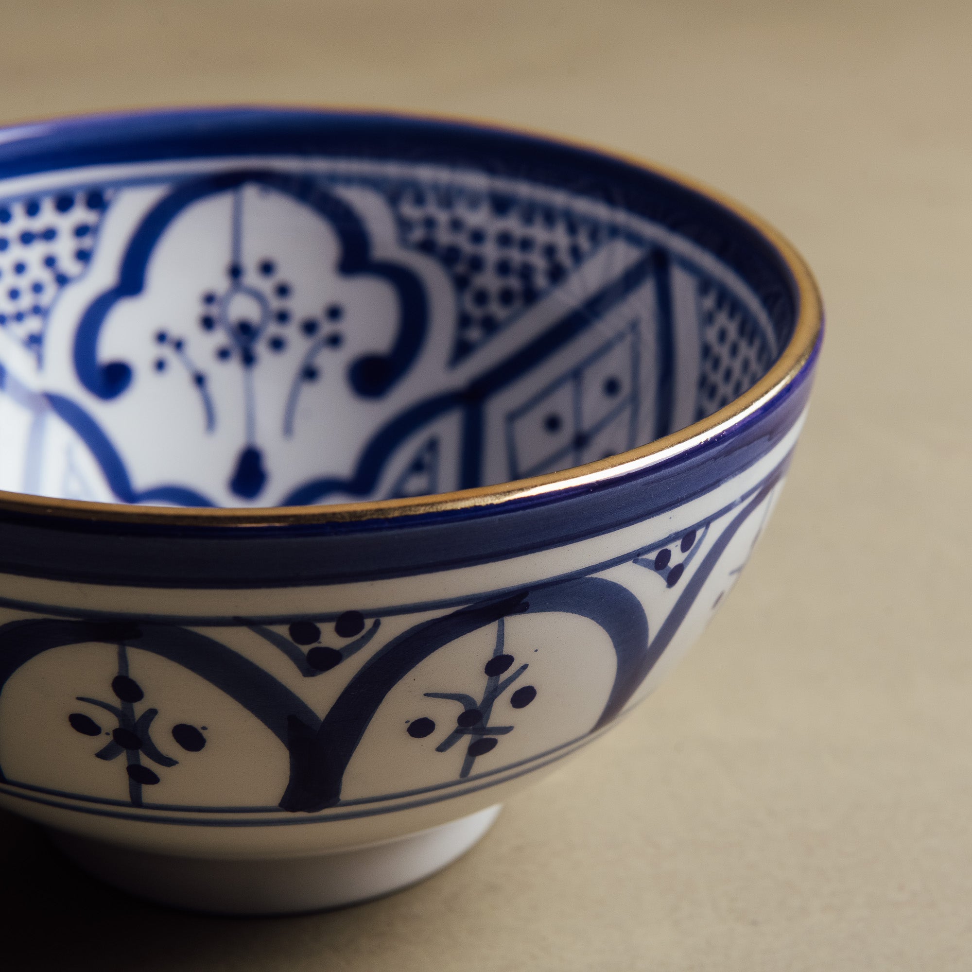 Fez Blue Bowl - Moroccan Dinnerware Adorned with 12 Carat Gold Accents - Benisouk