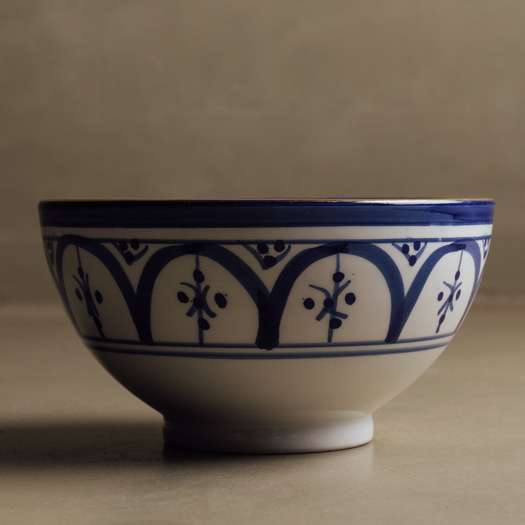 Fez Blue Bowl - Moroccan Dinnerware Adorned with 12 Carat Gold Accents - Benisouk
