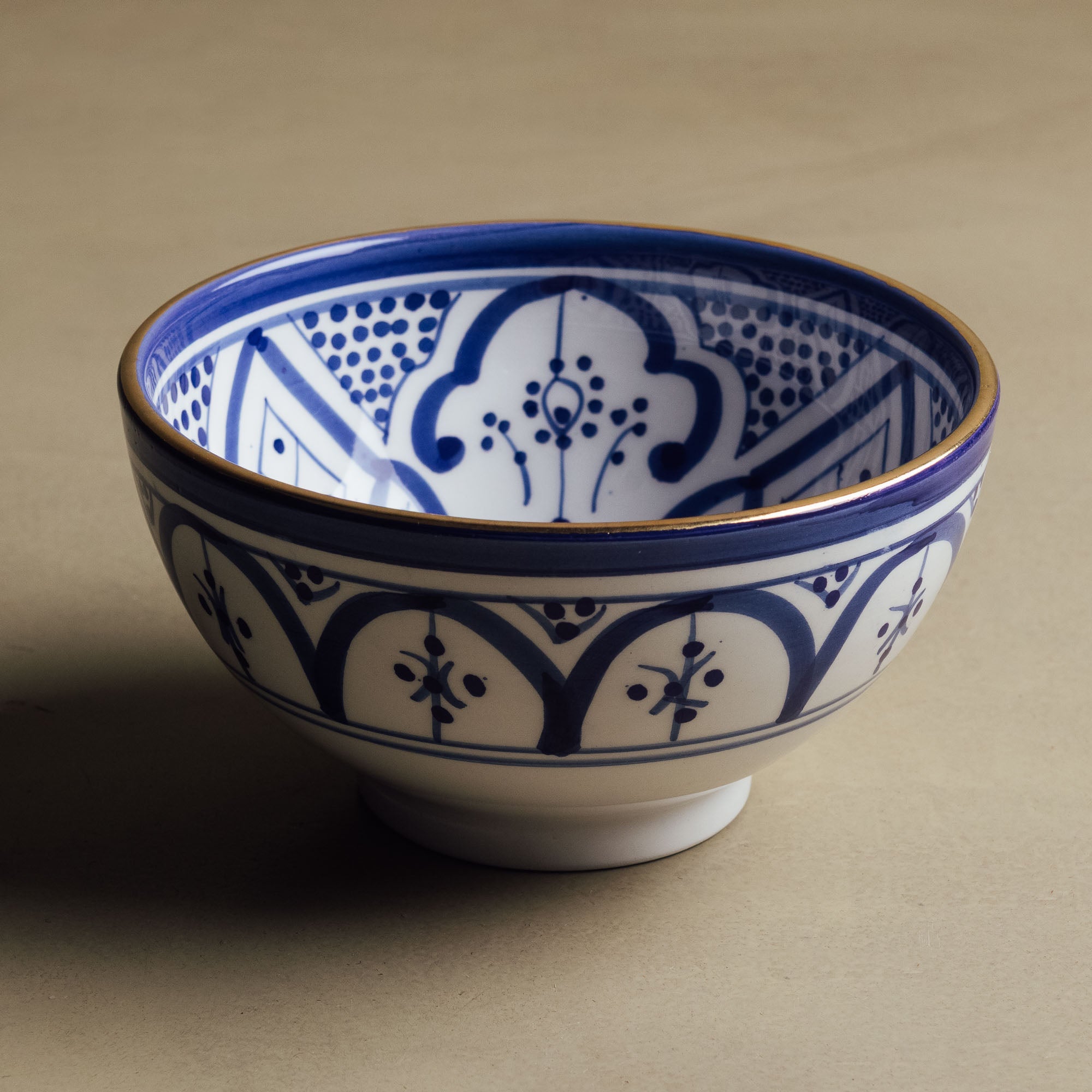 Fez Blue Bowl - Moroccan Dinnerware Adorned with 12 Carat Gold Accents - Benisouk