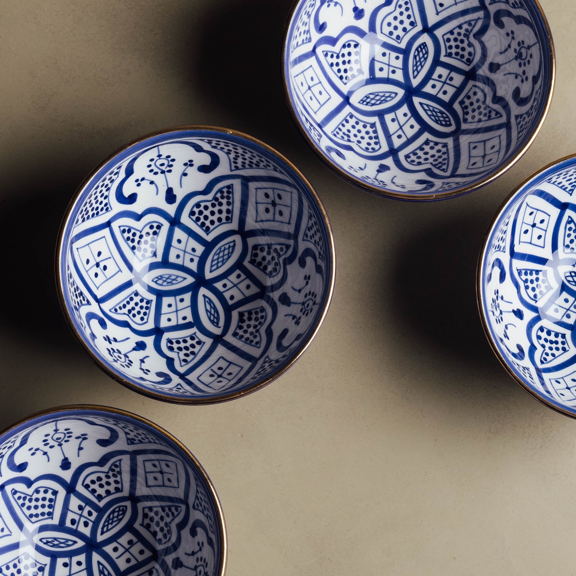 Fez Blue Bowl - Moroccan Dinnerware Adorned with 12 Carat Gold Accents - Benisouk