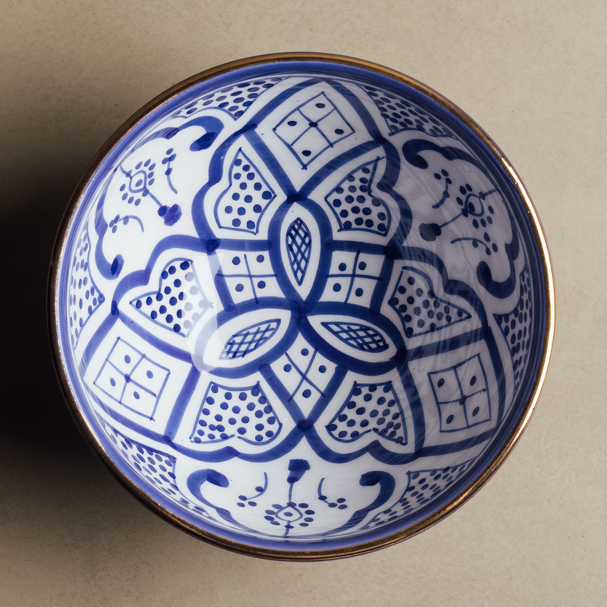 Fez Blue Bowl - Moroccan Dinnerware Adorned with 12 Carat Gold Accents - Benisouk
