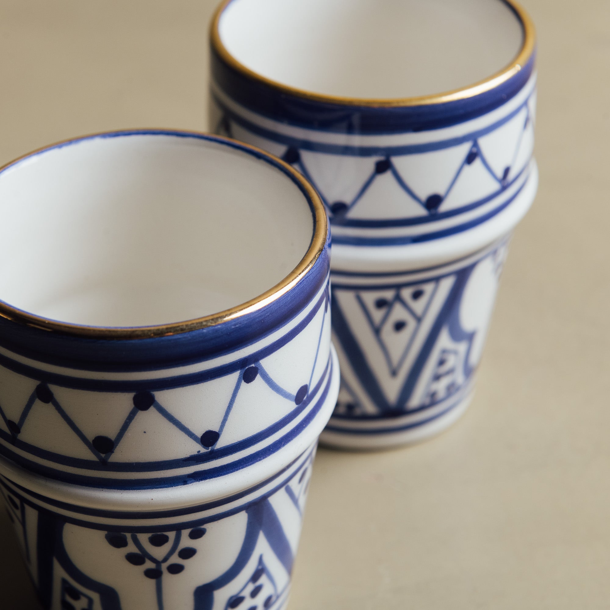Fez Blue Small Cup - Moroccan Dinnerware Adorned with 12 Carat Gold Accents - Benisouk
