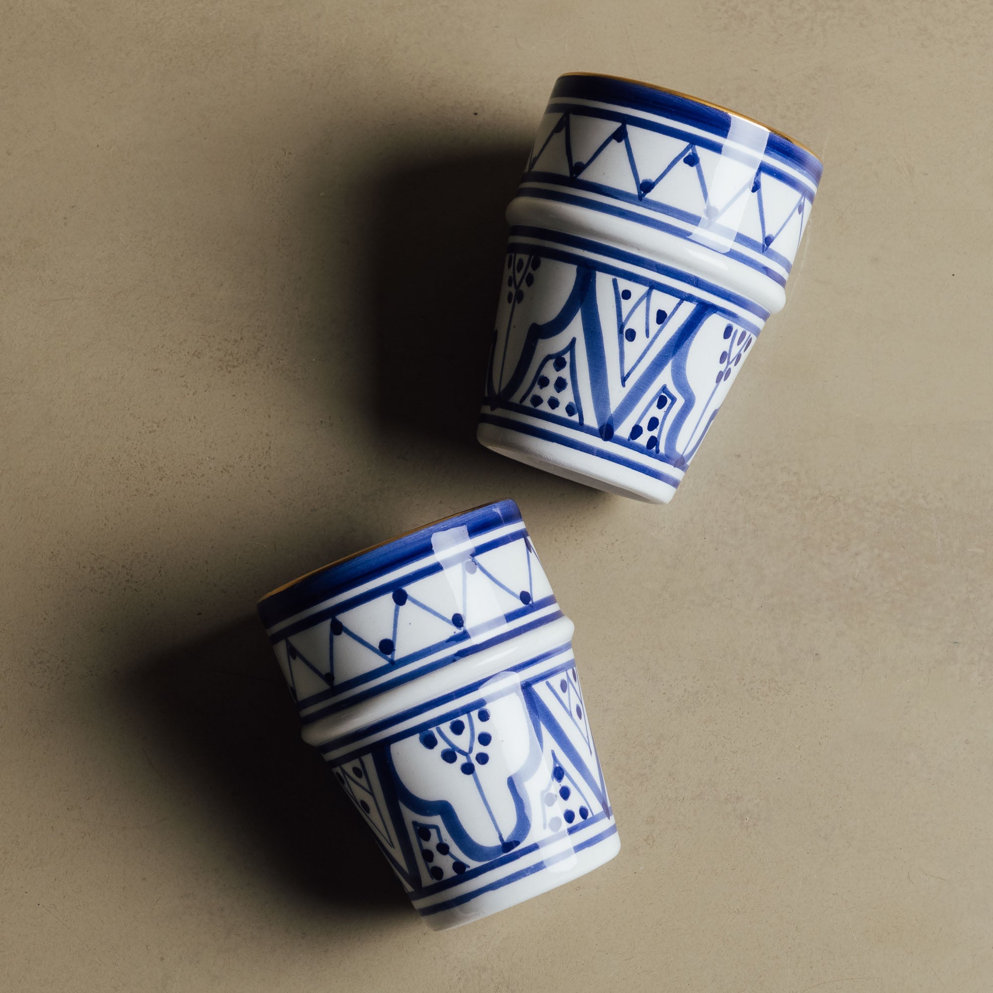 Fez Blue Small Cup - Moroccan Dinnerware Adorned with 12 Carat Gold Accents - Benisouk