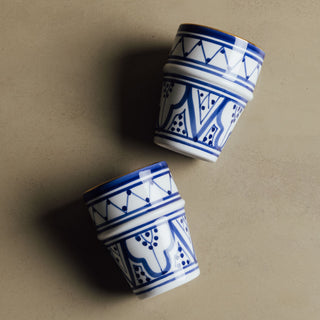Fez Blue Small Cup - Moroccan Dinnerware Adorned with 12 Carat Gold Accents - Benisouk