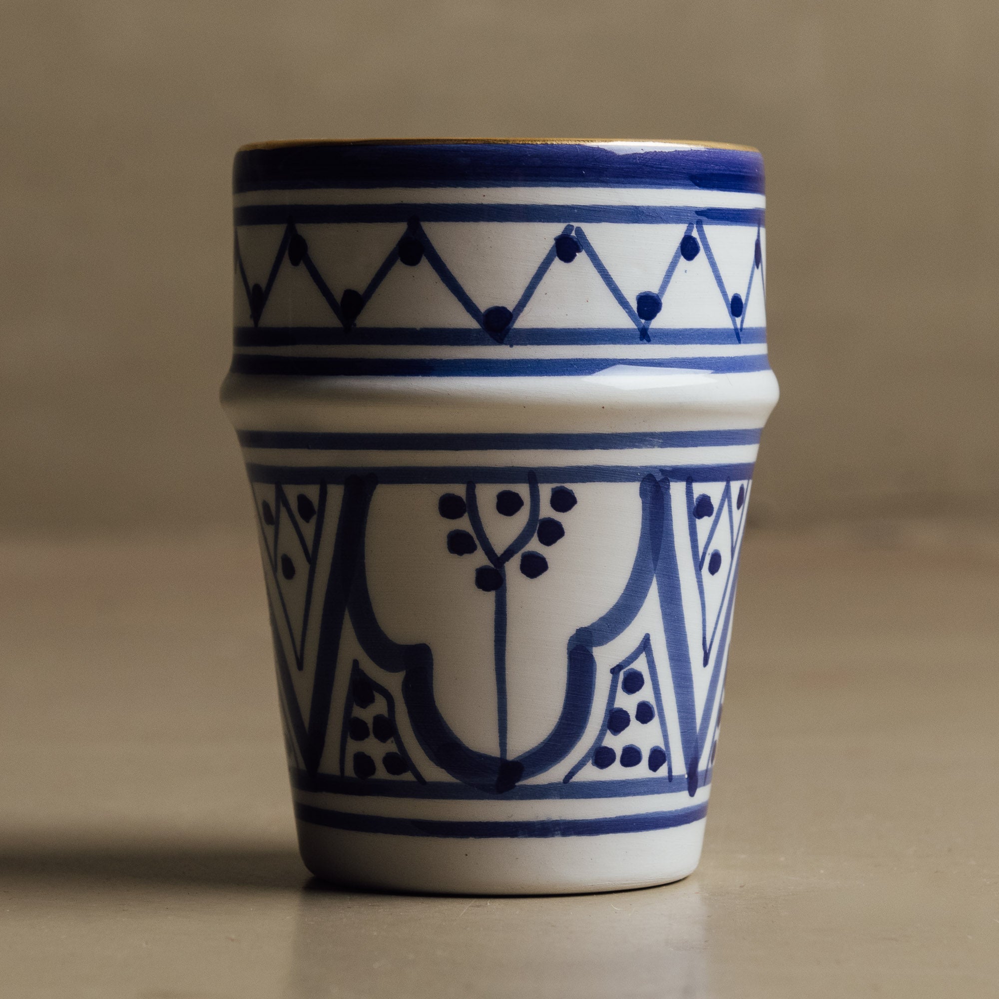 Fez Blue Small Cup - Moroccan Dinnerware Adorned with 12 Carat Gold Accents - Benisouk