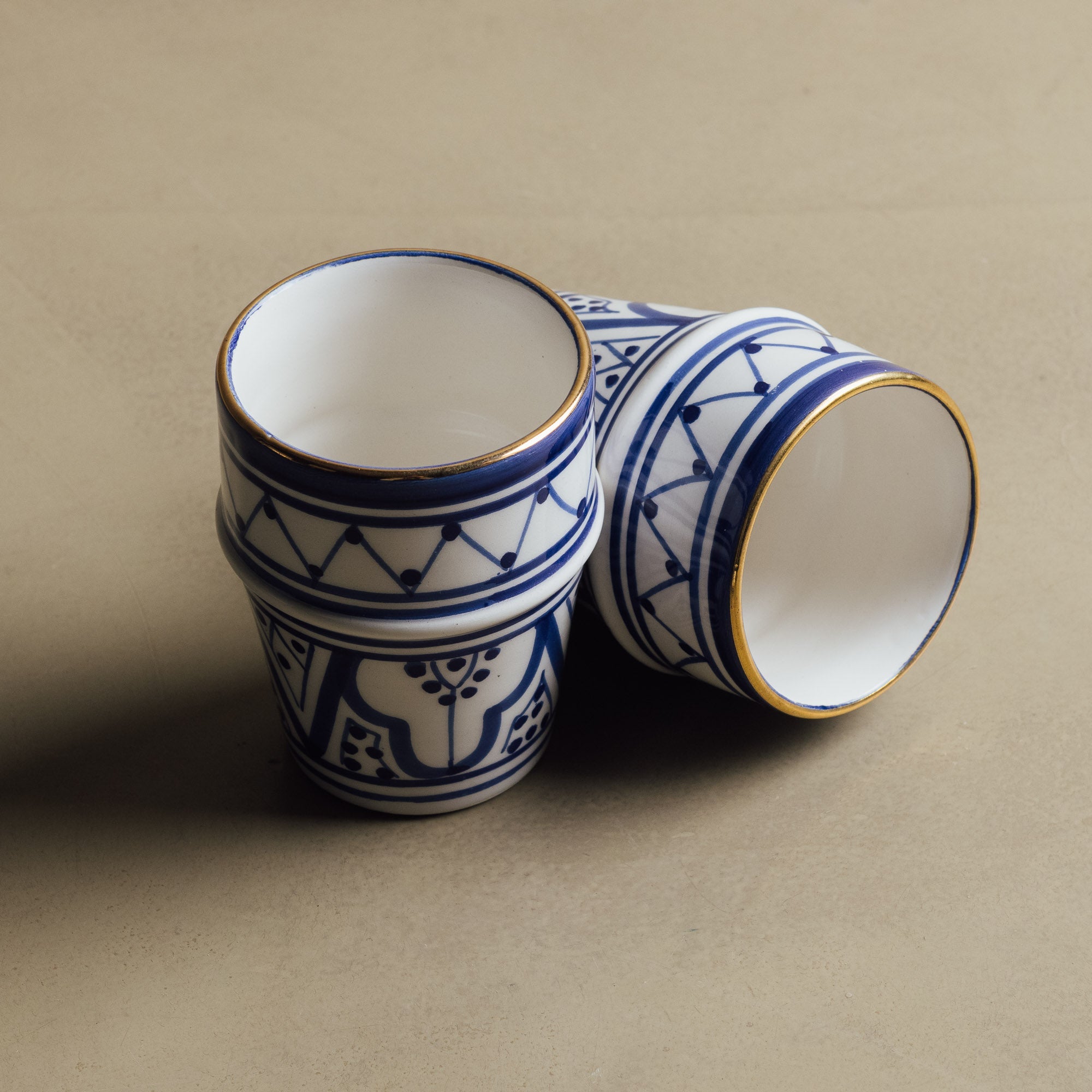 Fez Blue Small Cup - Moroccan Dinnerware Adorned with 12 Carat Gold Accents - Benisouk