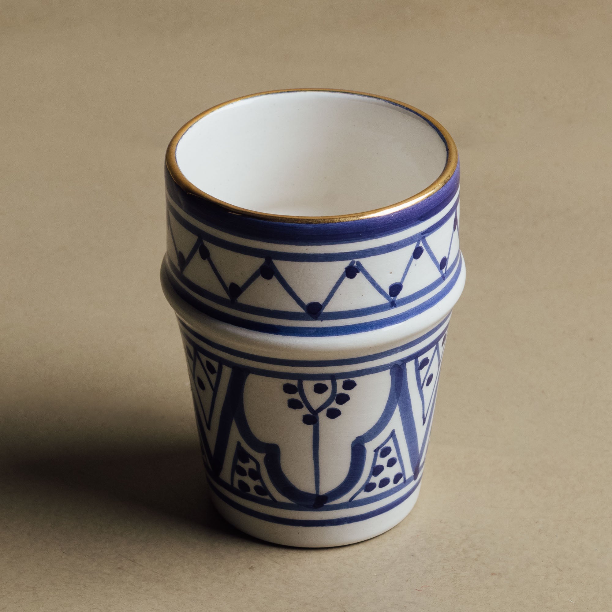 Fez Blue Small Cup - Moroccan Dinnerware Adorned with 12 Carat Gold Accents - Benisouk