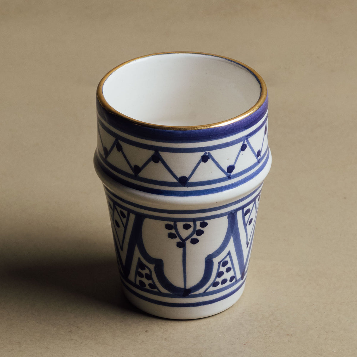 Fez Blue Small Cup - Moroccan Dinnerware Adorned with 12 Carat Gold Accents - Benisouk