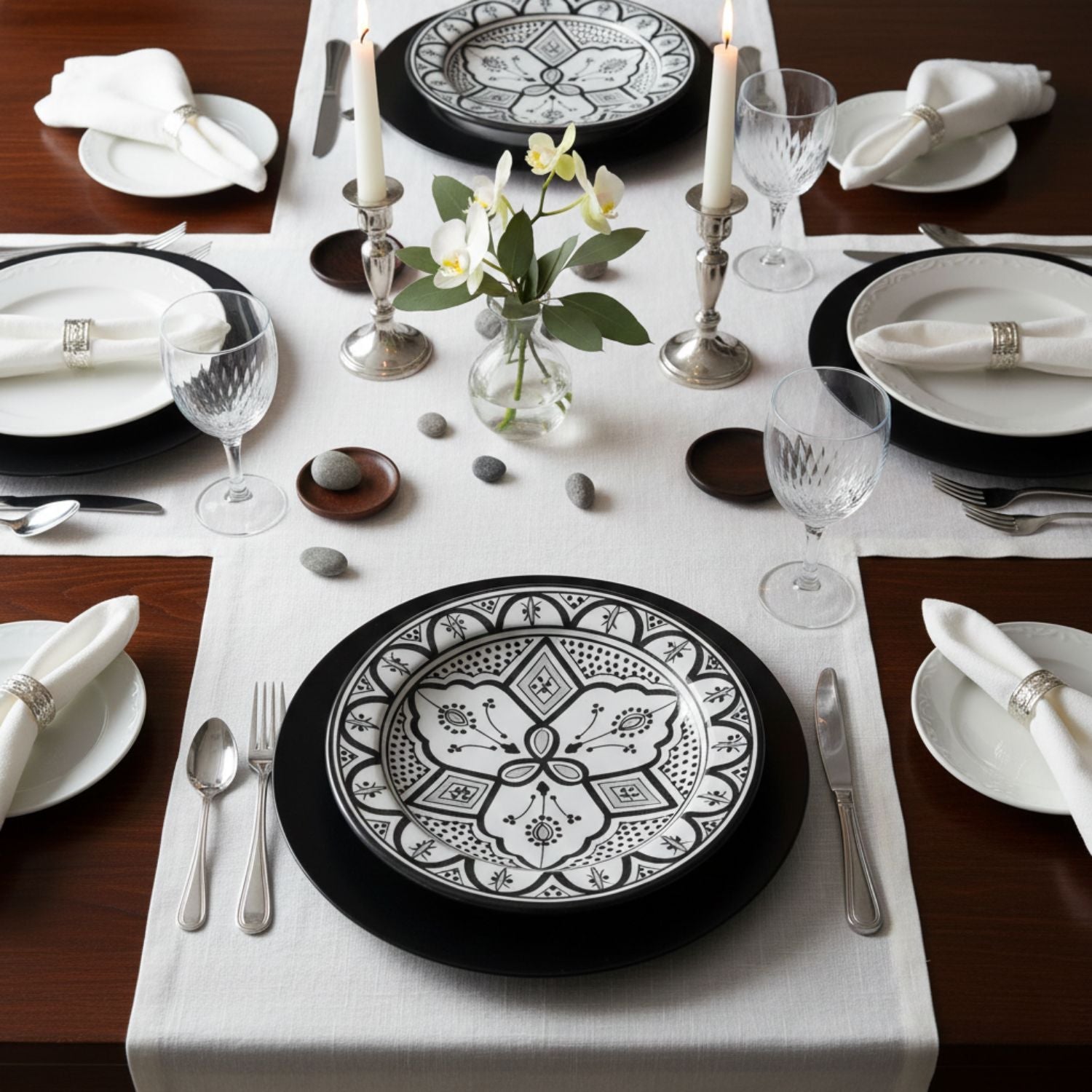 Fez Dinner Plate Black Grey - Moroccan Dinnerware - Benisouk