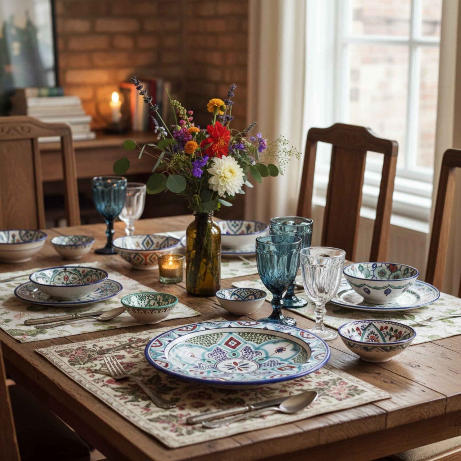 Fez Dinner Plate Blue Green - Moroccan Dinnerware - Benisouk