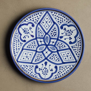 Fez Dinner Plate Blue - Moroccan Dinnerware Adorned with 12 Carat Gold Accents - Benisouk
