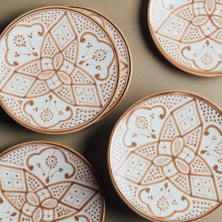Fez Dinner Plate Sable - Moroccan Dinnerware Adorned with 12 Carat Gold Accents - Benisouk