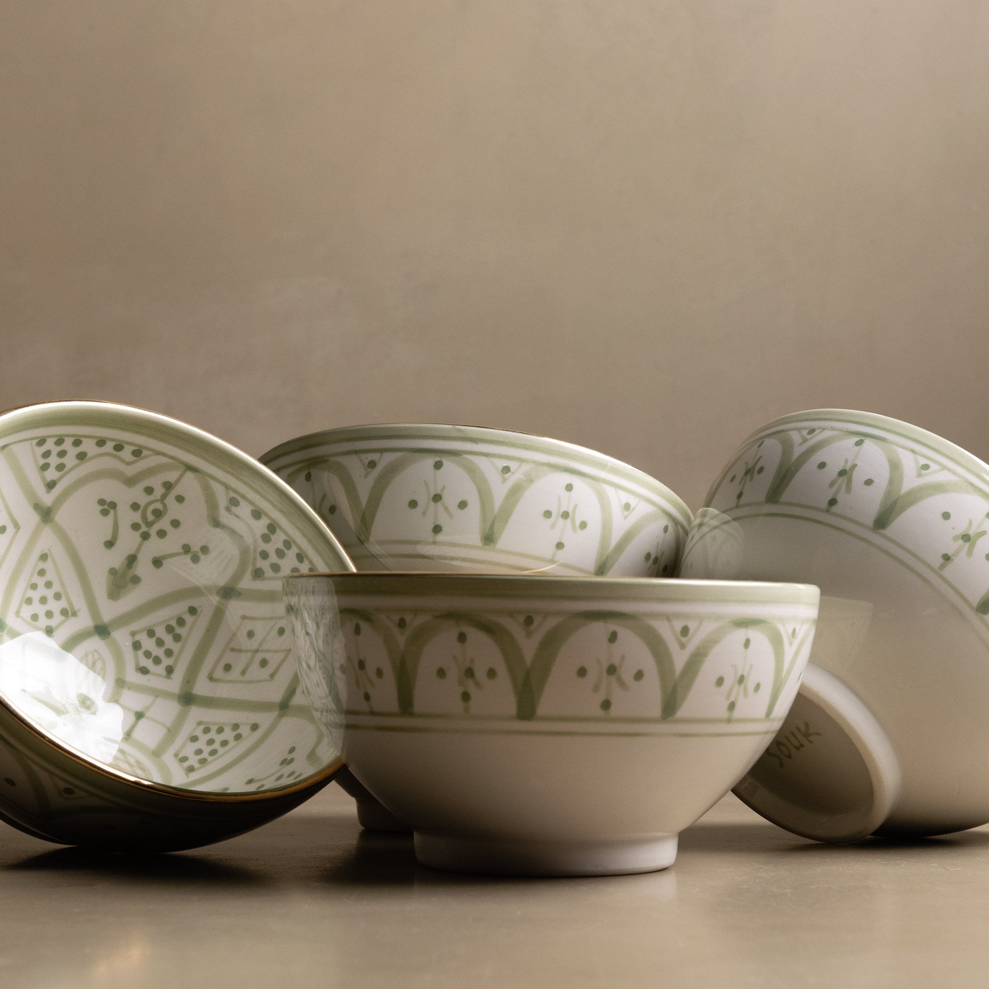 Fez Green Bowl - Moroccan Dinnerware Adorned with 12 Carat Gold Accents - Benisouk