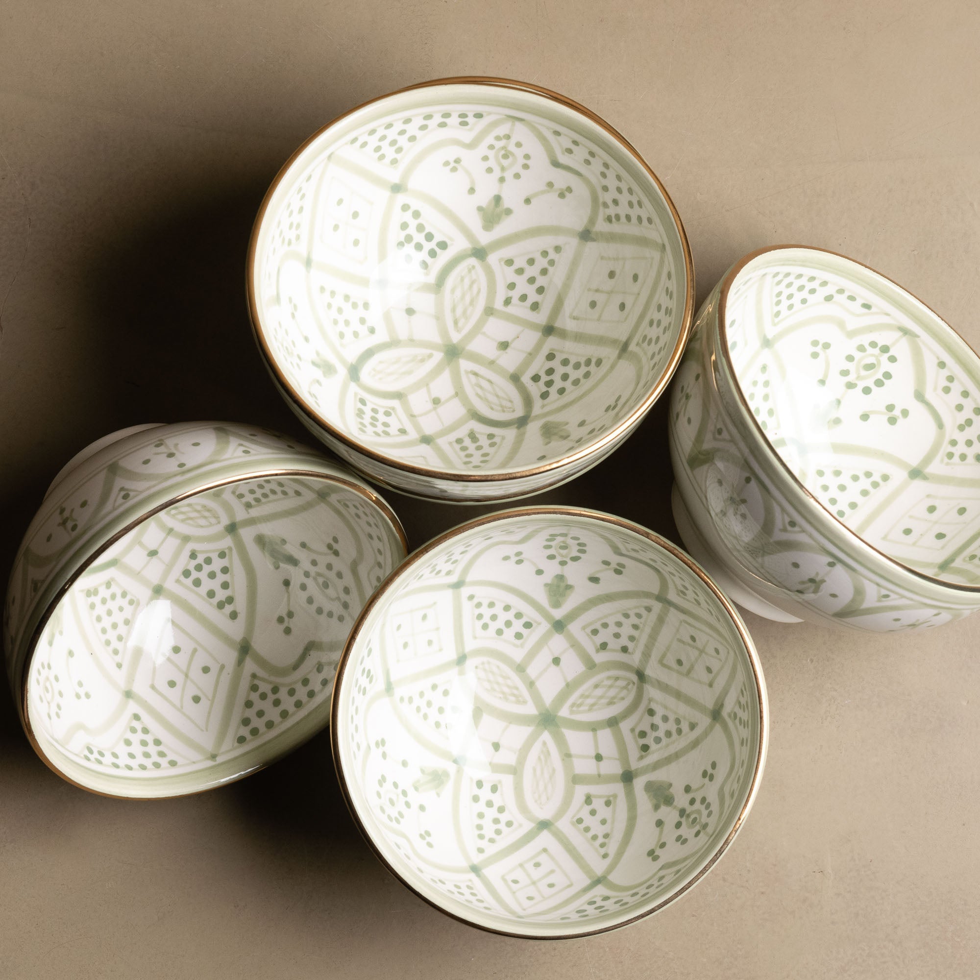 Fez Green Bowl - Moroccan Dinnerware Adorned with 12 Carat Gold Accents - Benisouk