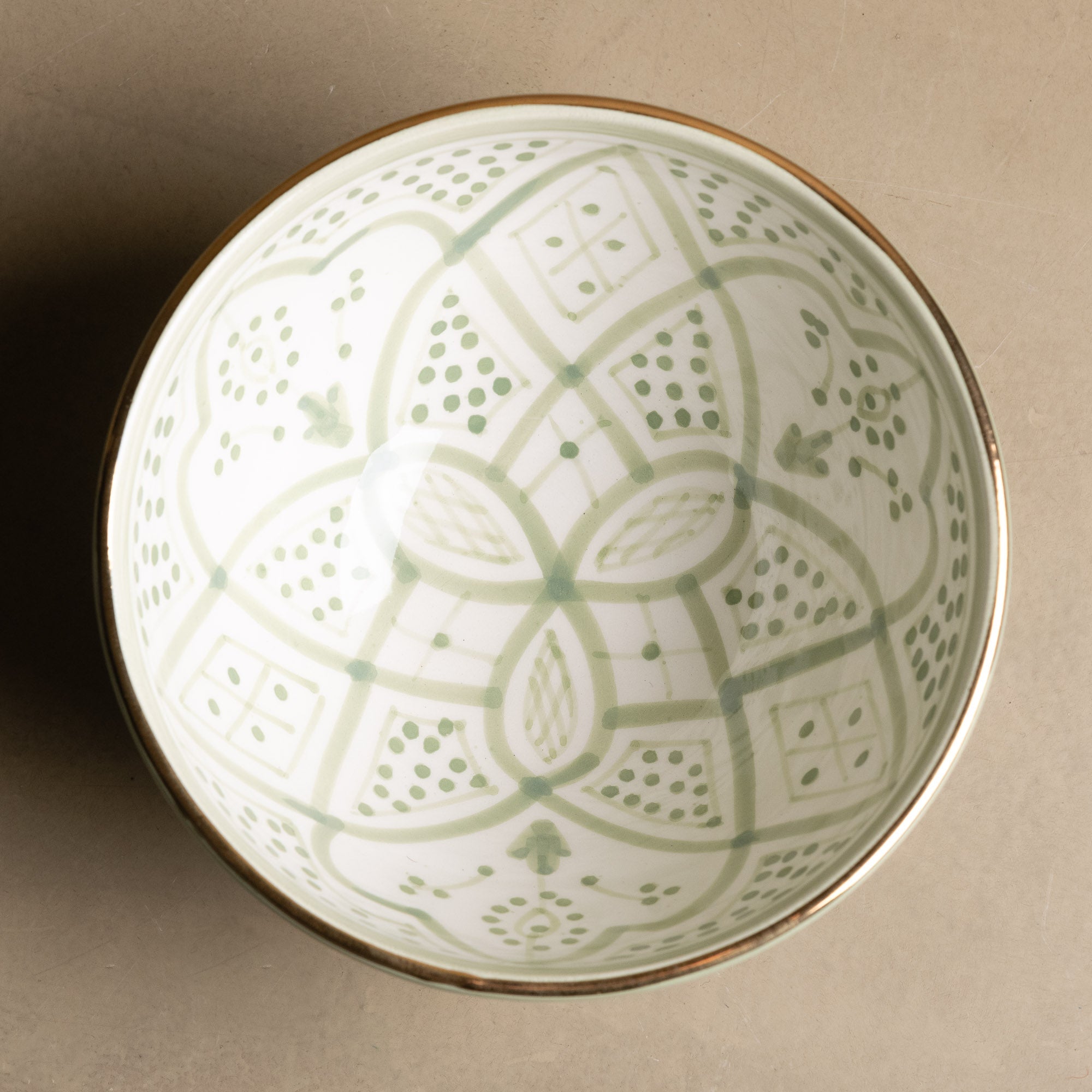 Fez Green Bowl - Moroccan Dinnerware Adorned with 12 Carat Gold Accents - Benisouk