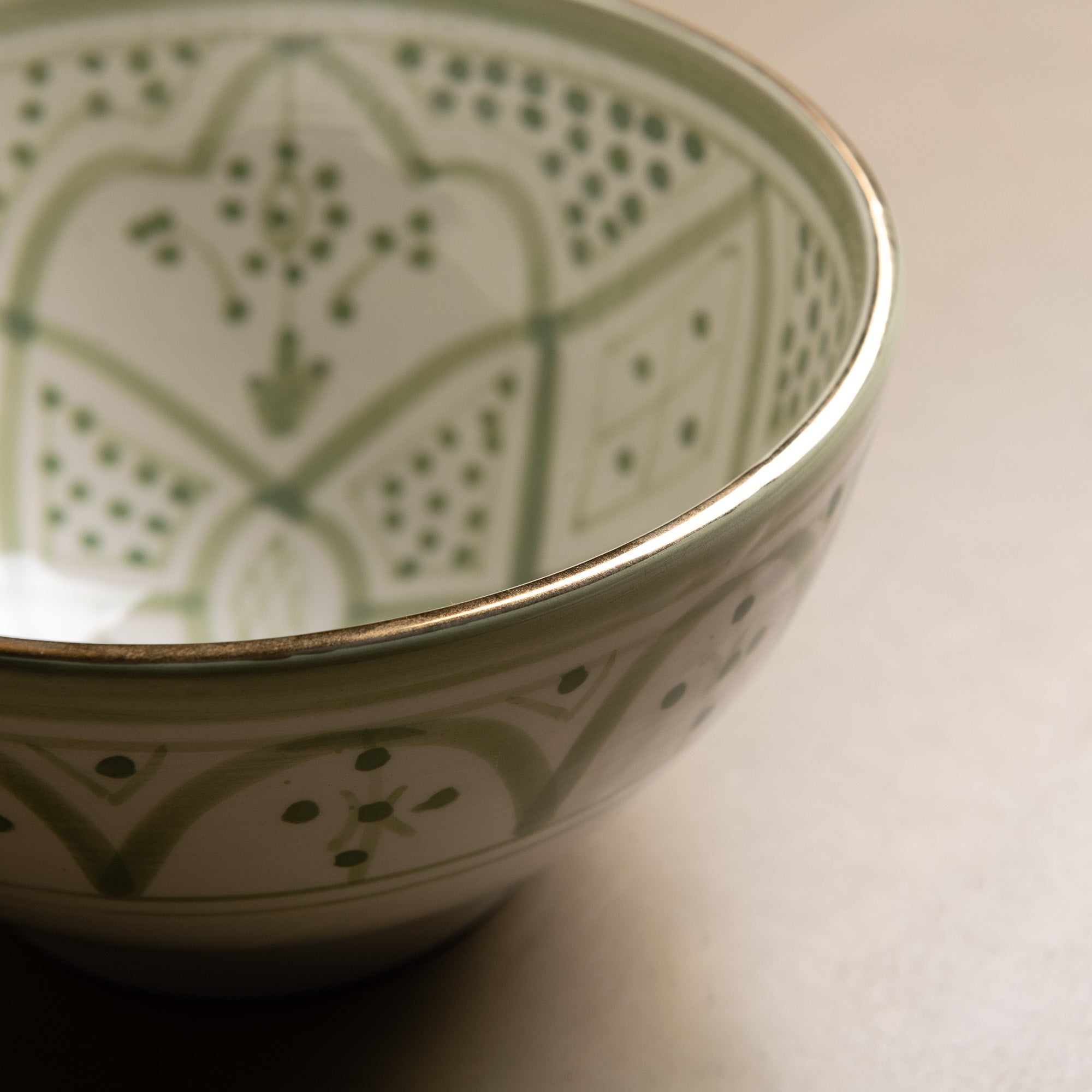 Fez Green Bowl - Moroccan Dinnerware Adorned with 12 Carat Gold Accents - Benisouk