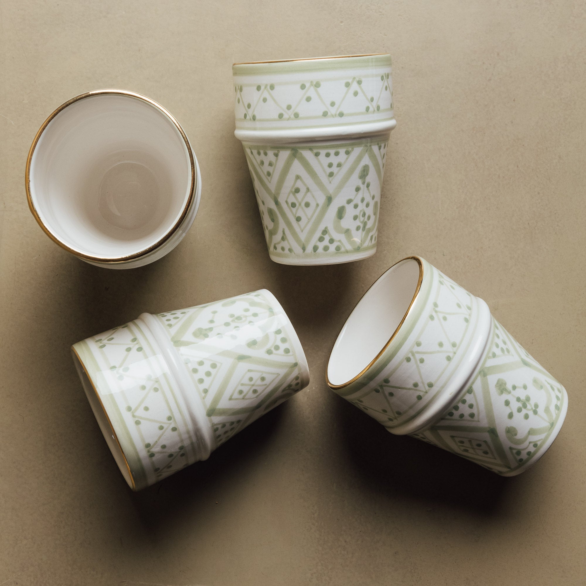 Fez Green Cup - Moroccan Dinnerware Adorned with 12 Carat Gold Accents - Benisouk