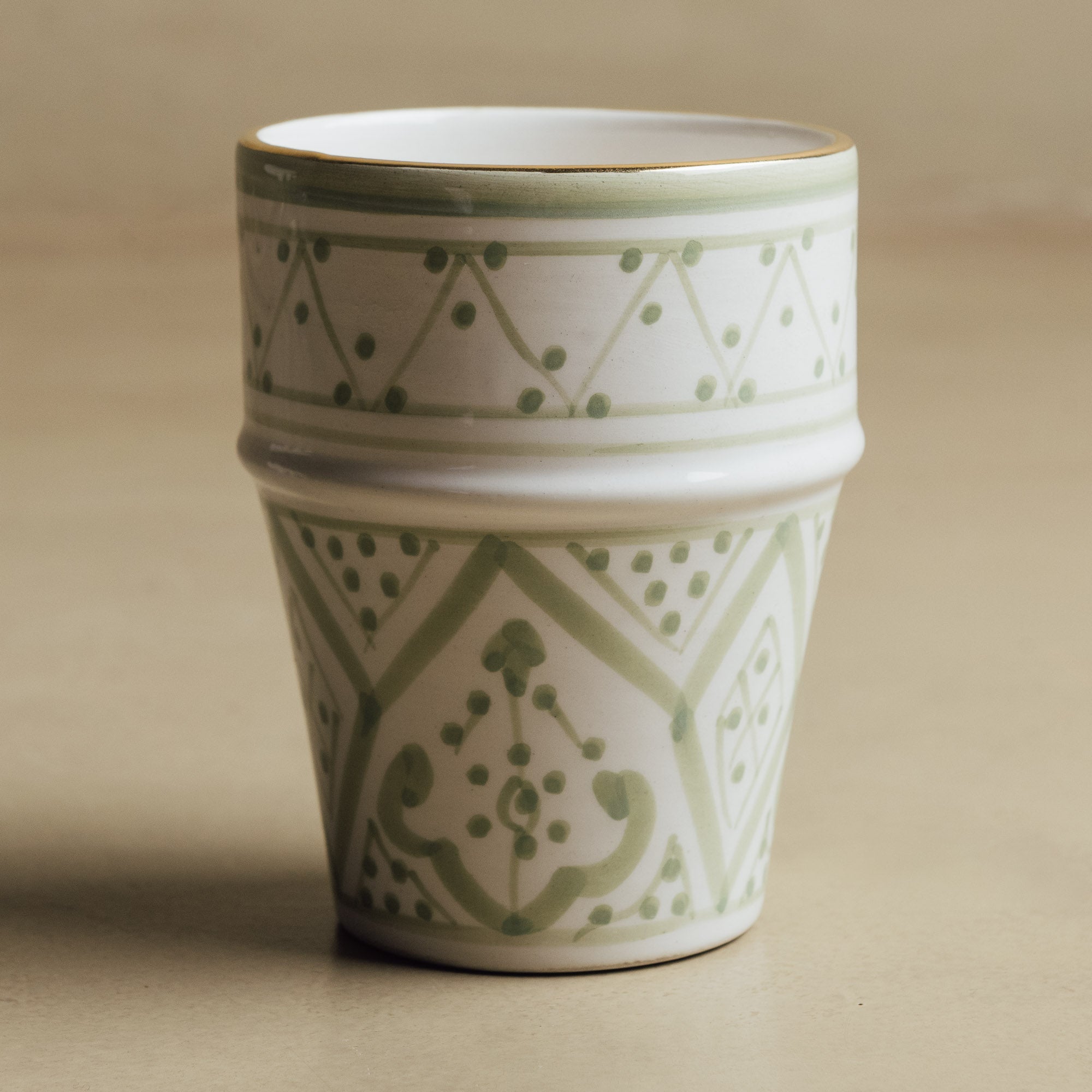 Fez Green Cup - Moroccan Dinnerware Adorned with 12 Carat Gold Accents - Benisouk