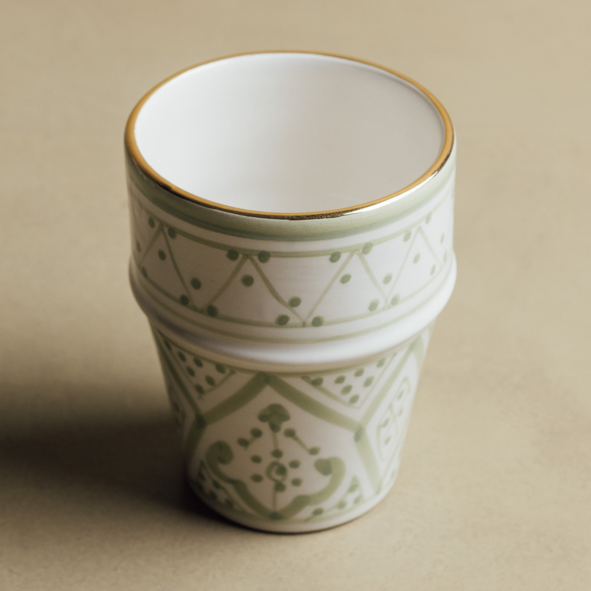 Fez Green Cup - Moroccan Dinnerware Adorned with 12 Carat Gold Accents - Benisouk