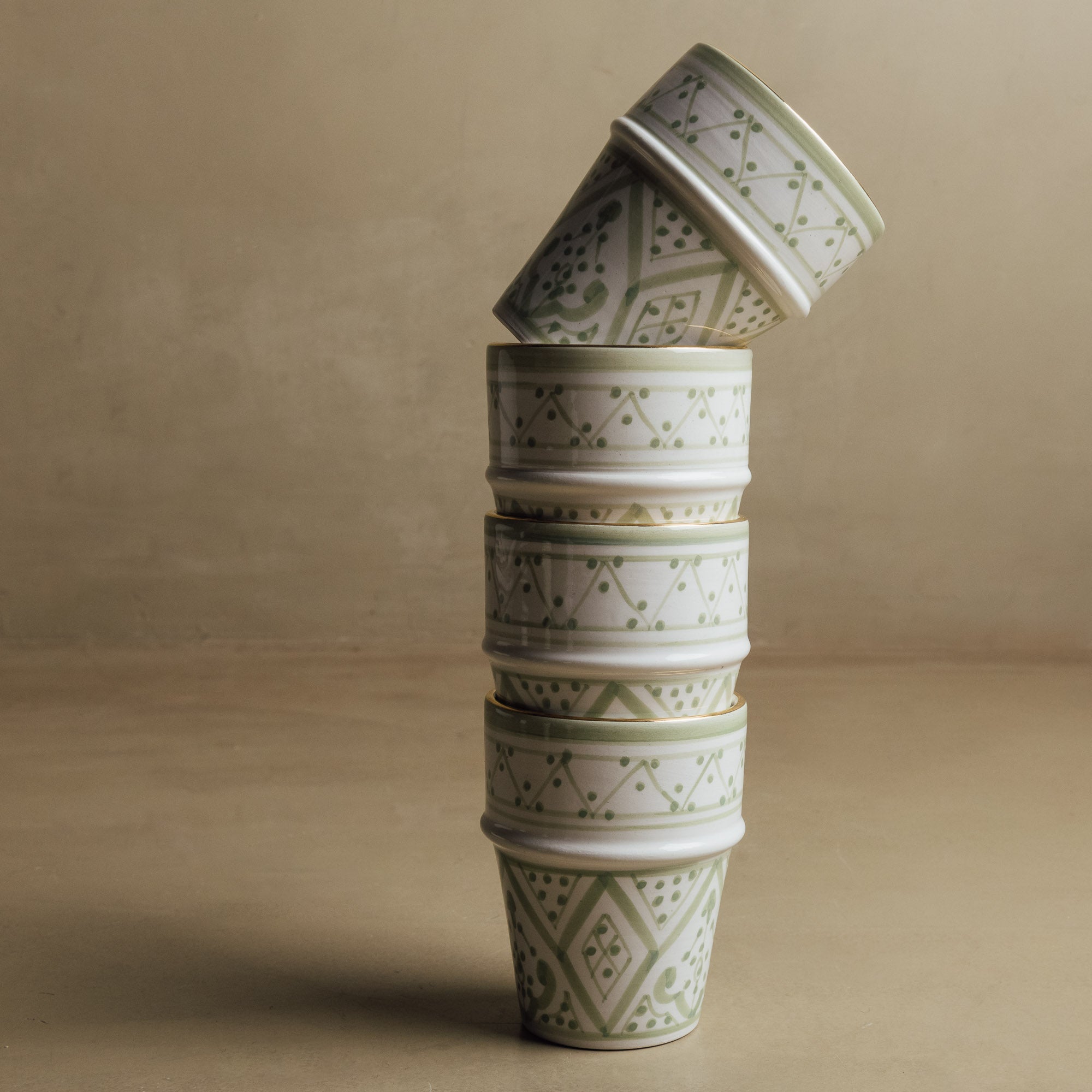 Fez Green Cup - Moroccan Dinnerware Adorned with 12 Carat Gold Accents - Benisouk