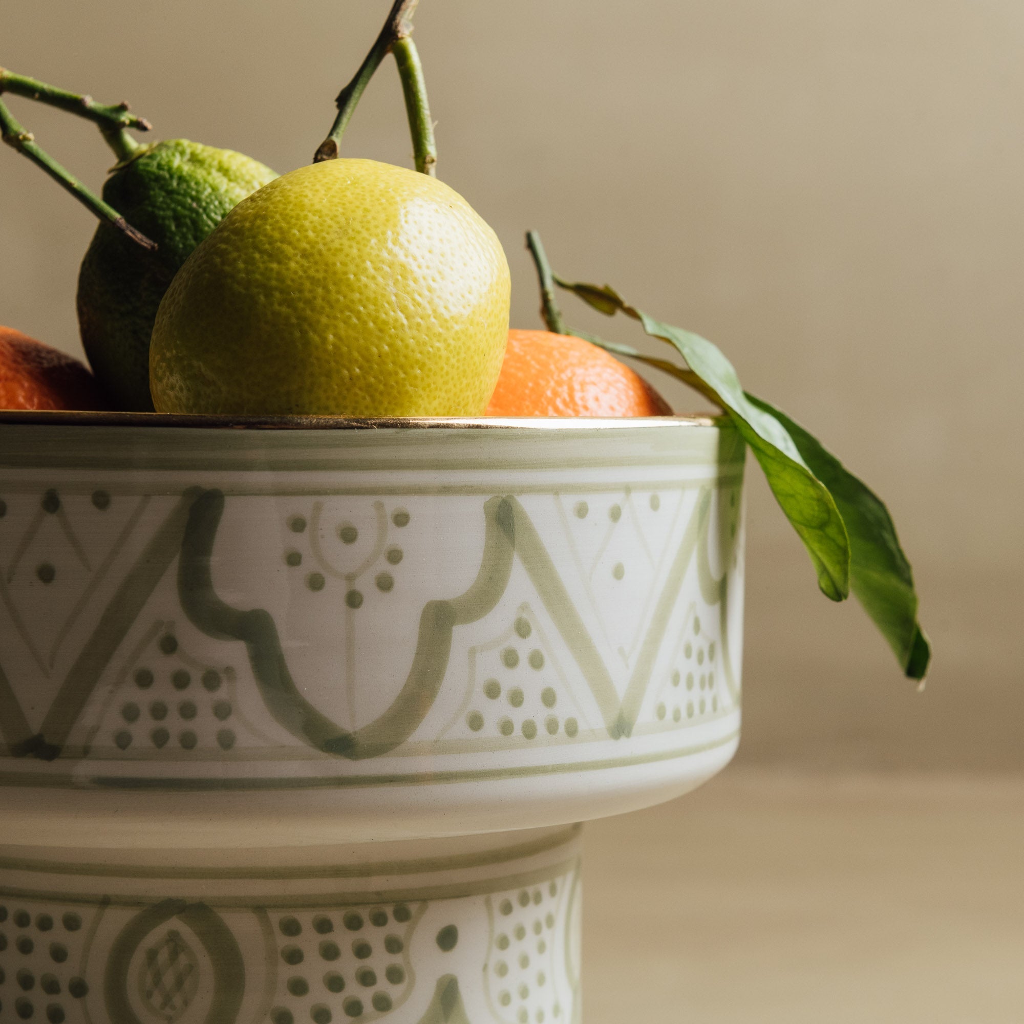 Fez Green Pedestal Bowl - Handcrafted with 12 Carat Gold Accents - Benisouk