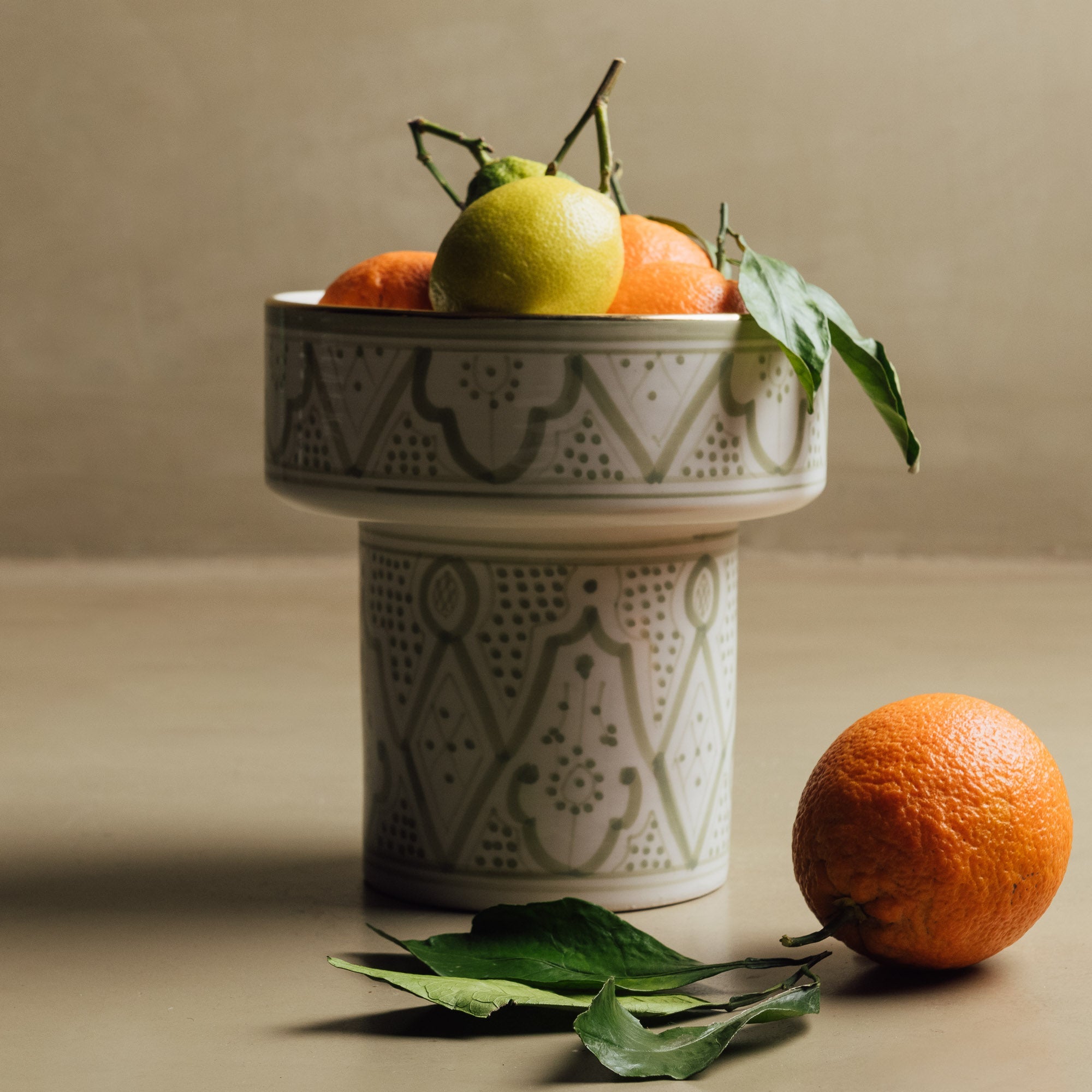 Fez Green Pedestal Bowl - Handcrafted with 12 Carat Gold Accents - Benisouk