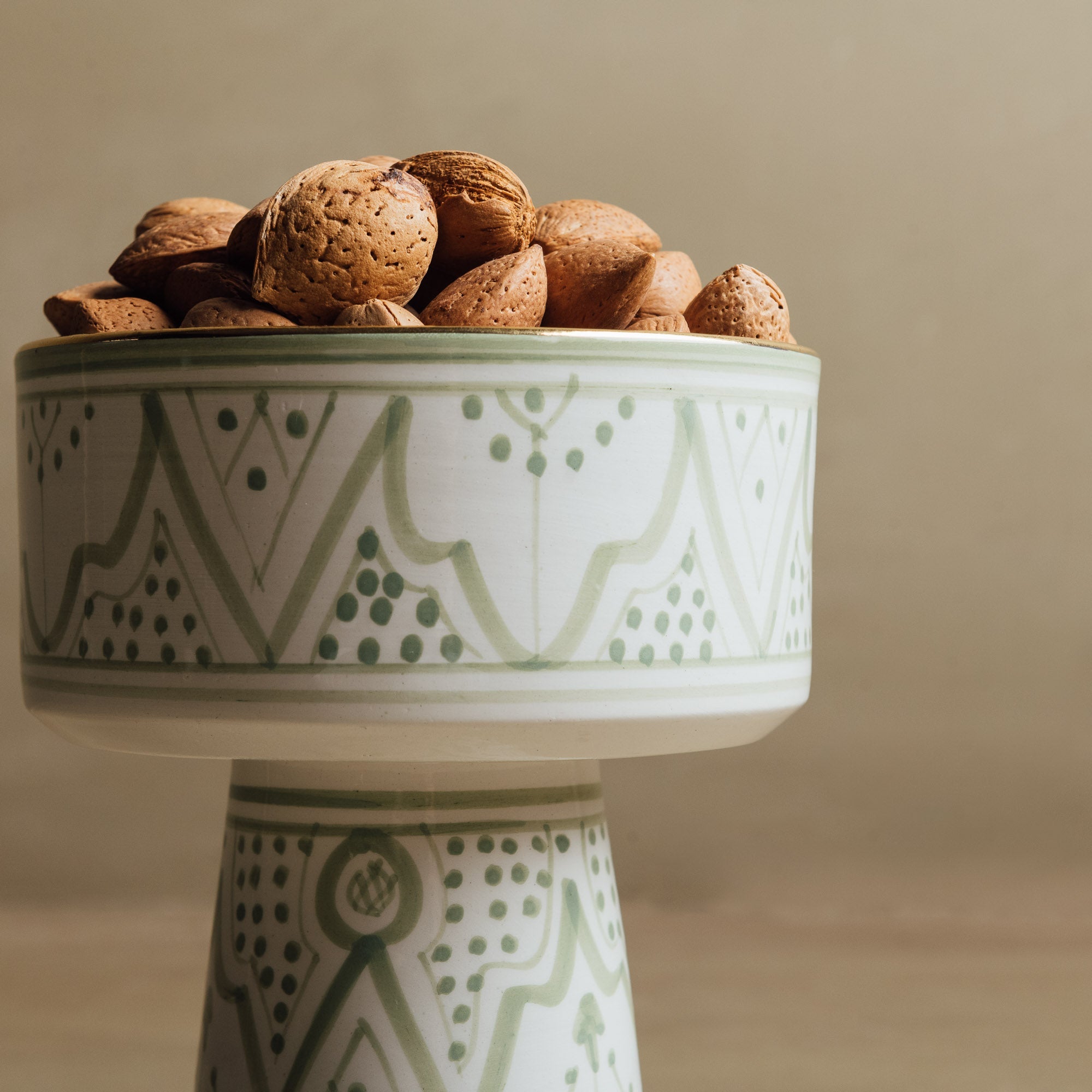 Fez Green Pedestal Bowl - Handcrafted with 12 Carat Gold Accents - Benisouk