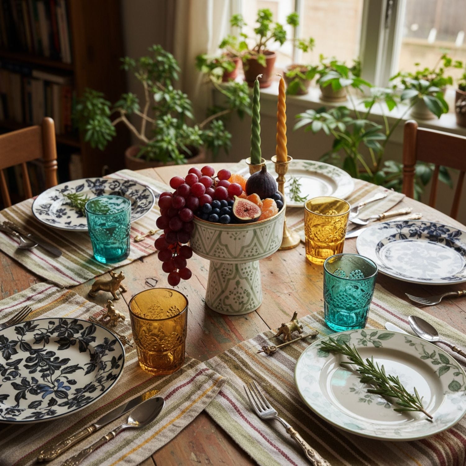 Fez Green Pedestal Bowl - Handcrafted with 12 Carat Gold Accents - Benisouk