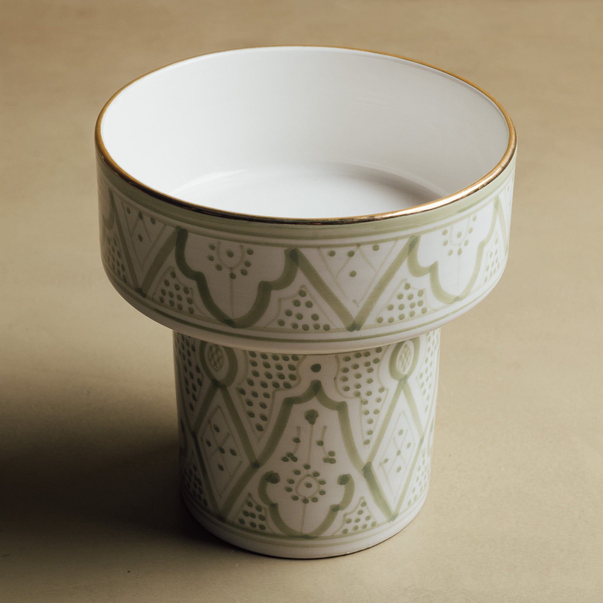 Fez Green Pedestal Bowl - Handcrafted with 12 Carat Gold Accents - Benisouk